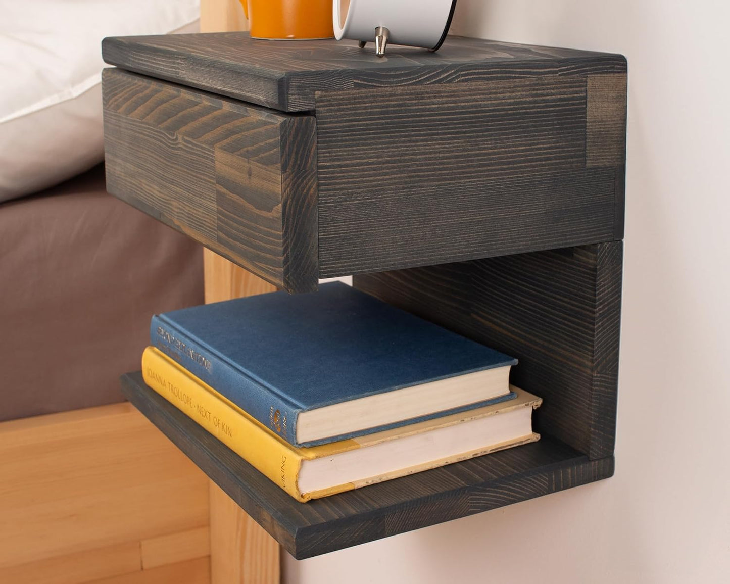 Floating Nightstand Side Accent or End Table with Storage Drawer, Wood Bedside Shelf, Handmade Floating Table (Nairobi)