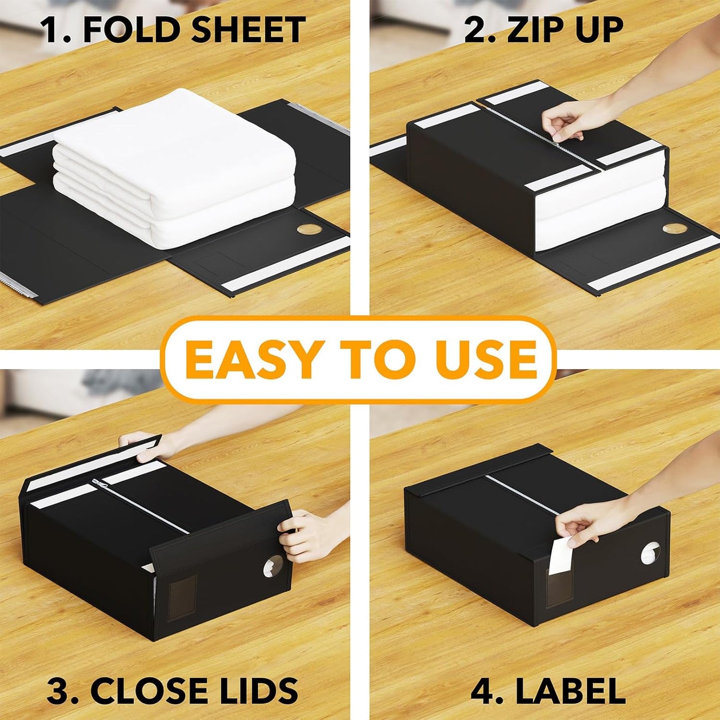 SpaceAid 10 Pack Bed Sheet Organizers and Storage, Foldable Sheet Organizer for Linen Closet, Sheets Set Folder Keeper with Window XL (Queen & King Size) Organizing Bedding Container, Black