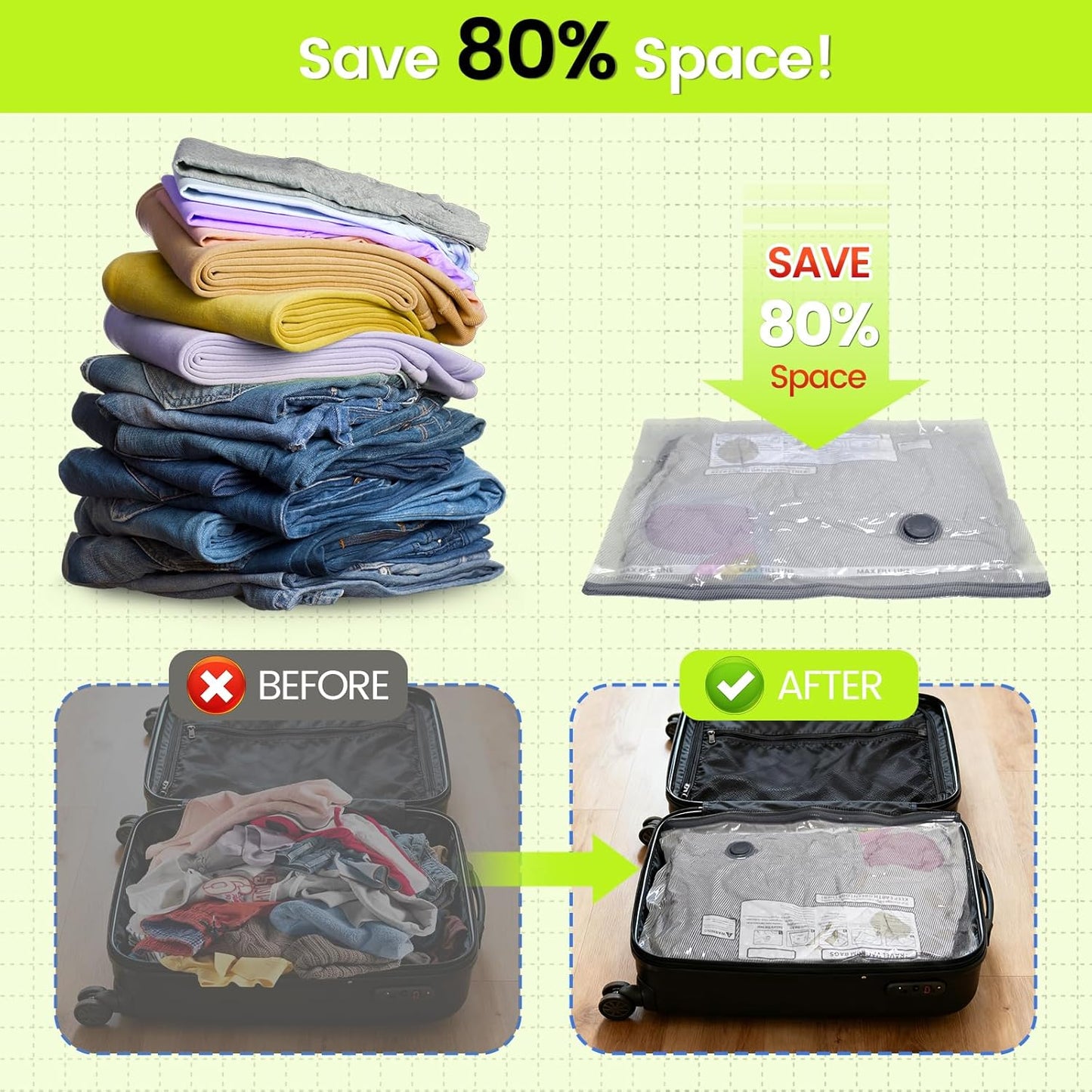 (17PACK) Travel Vacuum Bags with USB Pump-Portable Vacuum Packing Seal for for Travel & Home, Vacuum Compression Packing Seal Bags for Clothes, Bedding & Seasonal Storage