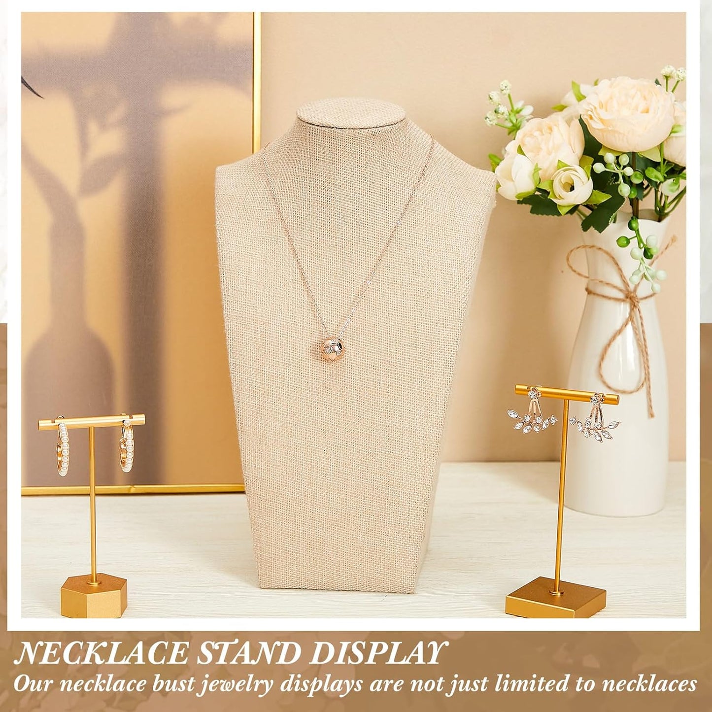 Kigley 9 Pcs Linen Necklace Display Bust Jewelry Holder Necklace Retail Mannequin Display Stand for Jewelry Selling Vendors Shows (11.4 x 6.9 Inch)