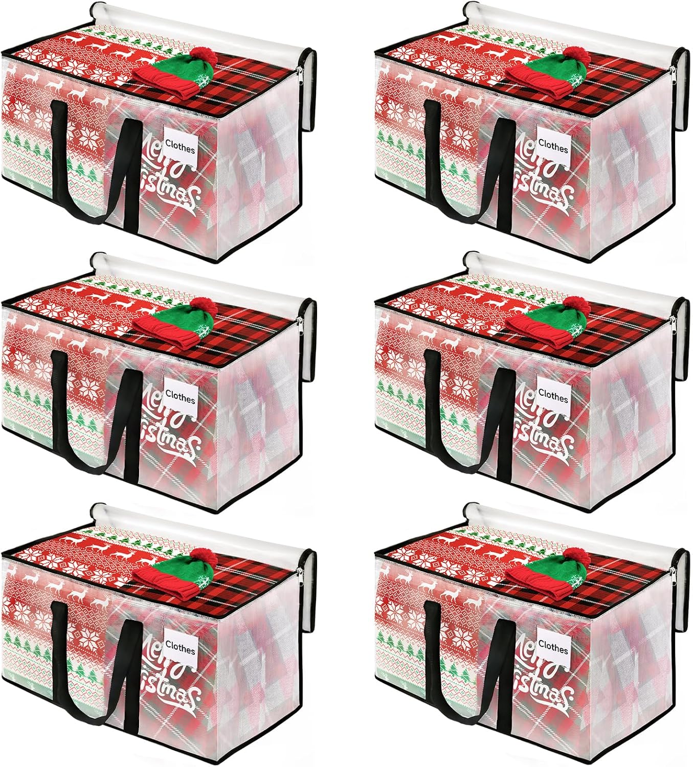 BlissTotes Moving Bags, 6-Pack Storage Bags, Moving Bags Heavy Duty Extra Large, Moving Totes, Clear moving Bags, Reinforced Handles & Tag Pocket (125L)