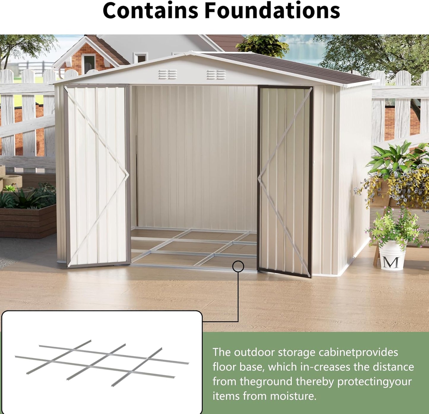 Outdoor Sheds 10FT x 8FT Outdoor Storage Metal Anti-Corrosion Utility Tool House with Lockable Door & Shutter Vents Outdoor Waterproof Garden Tool Storage Sheds with Metal Foundation