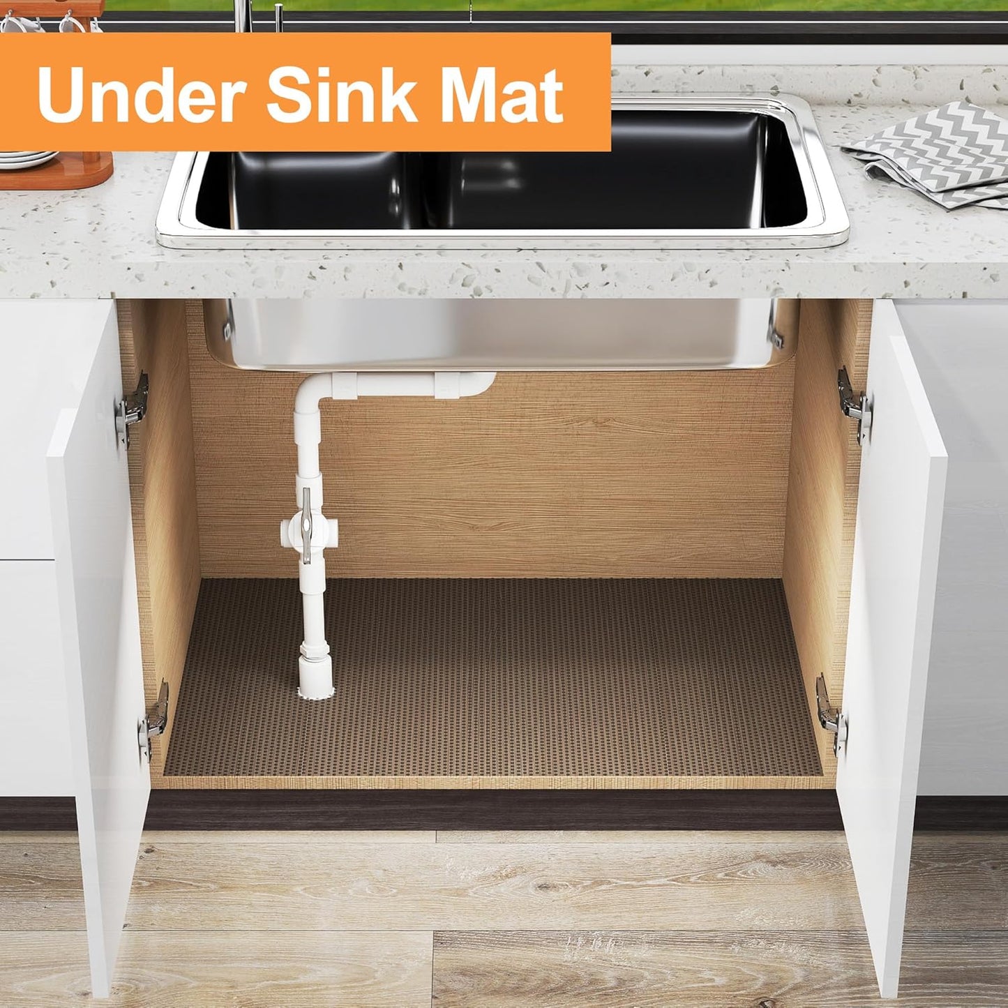 FLPMIX 20-Inch Clear Cabinet Liner: Waterproof Kitchen Under Sink Mat - 20" x 25' Non-Adhesive Large Cupboard Drawer Liner for Bathroom Pantry Shelf Translucent Grey