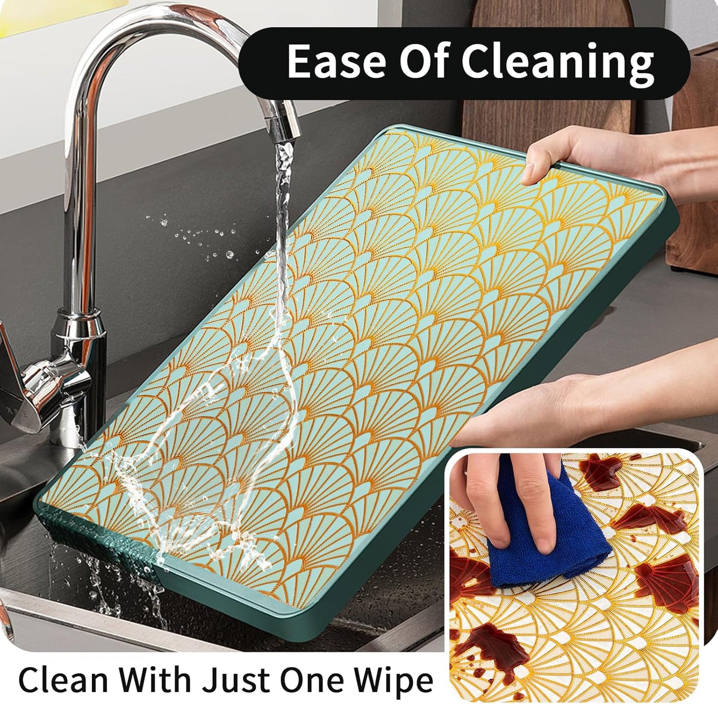Drawer and Shelf Liner for Kitchen Cabinet: 17 in X 20 Ft Waterproof Shelf Paper Non Adhesive Refrigerator Liners Golden Ginkgo Leaf Easy Liners for Bathroom with Knife Tape Measure