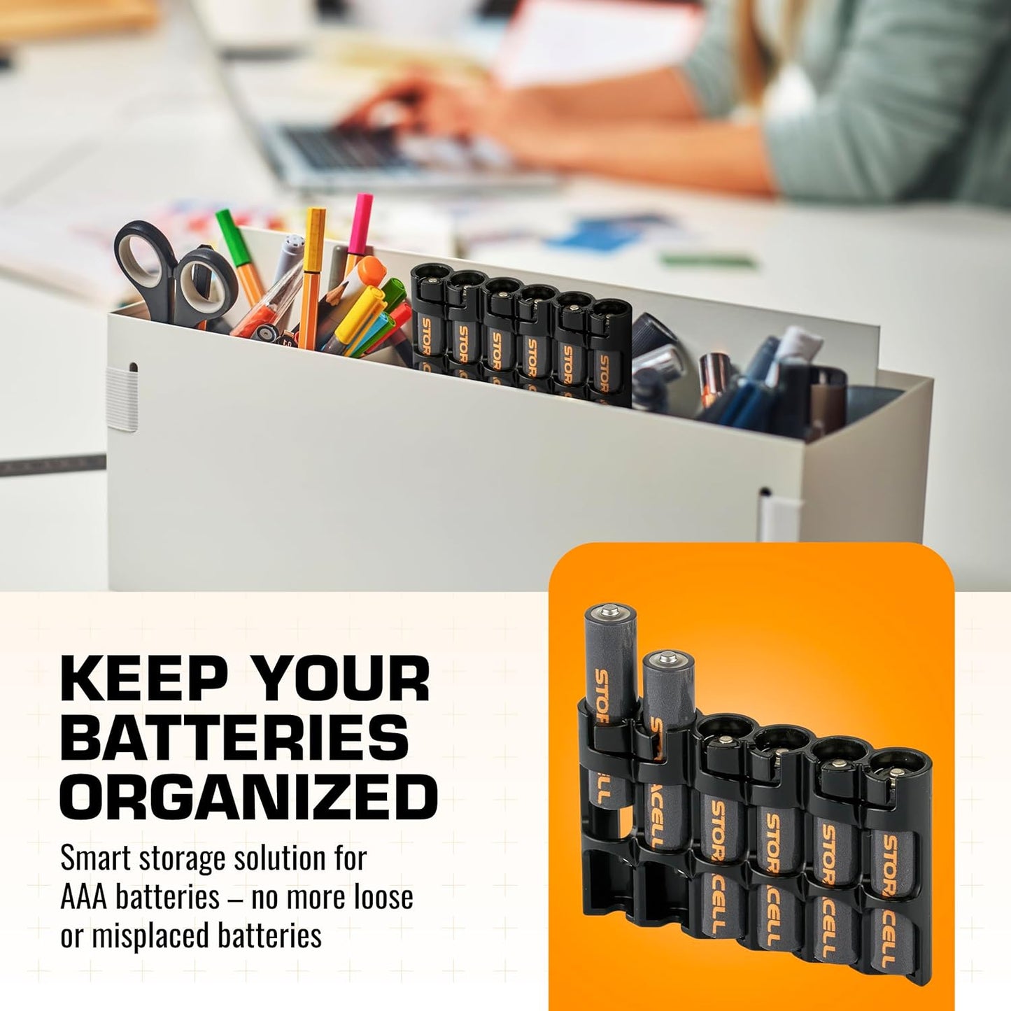 AAA Battery Storage Caddy by Storacell, Black, Holds 6 Batteries (Not included)
