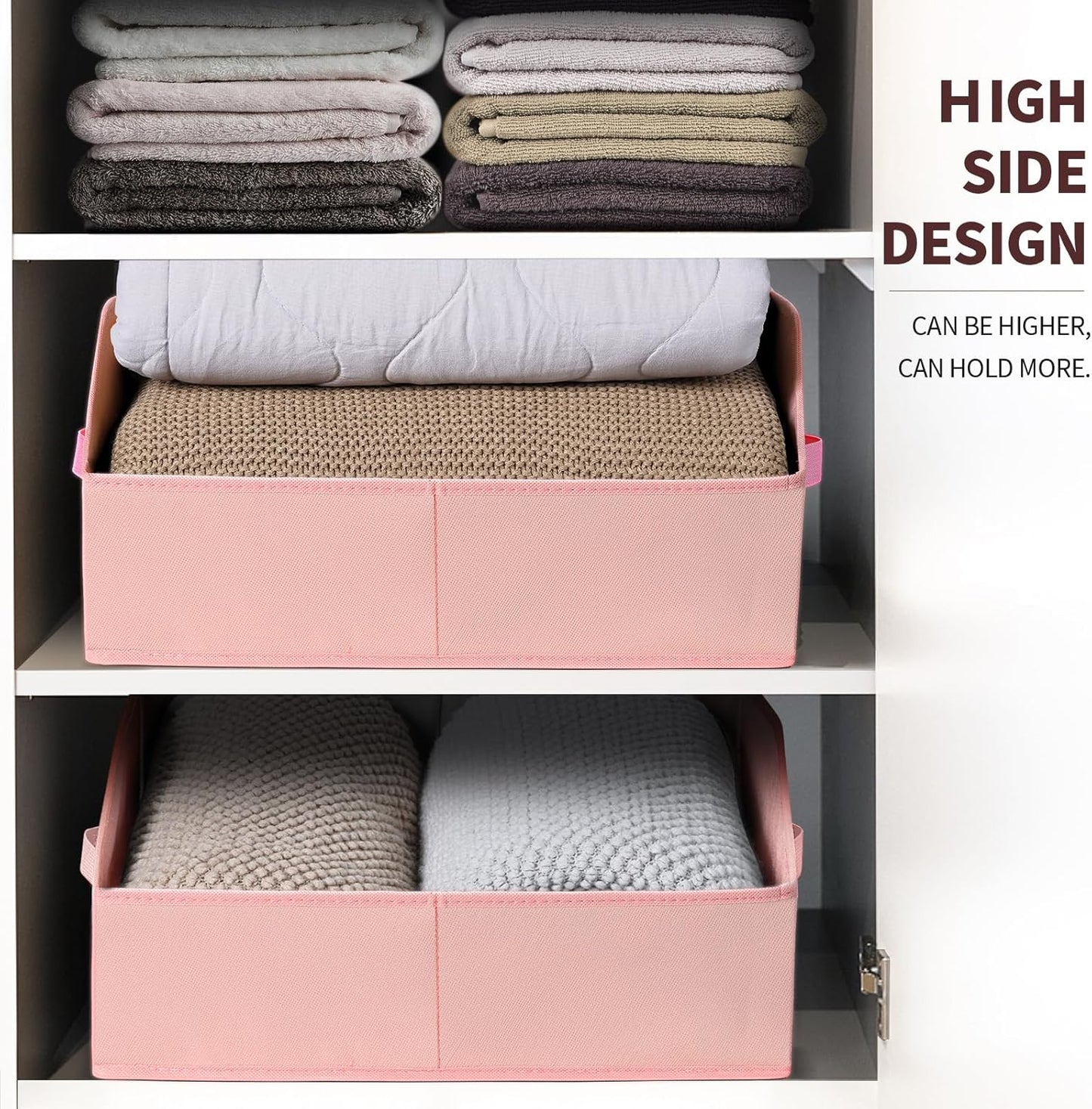 Closet Baskets for Shelves Trapezoid - Decorative Storage Baskets with Handle, Closet Bins for Organization, Shelf Storage Bins for Clothes, Books, Home, Office, 3 Pack, Pink