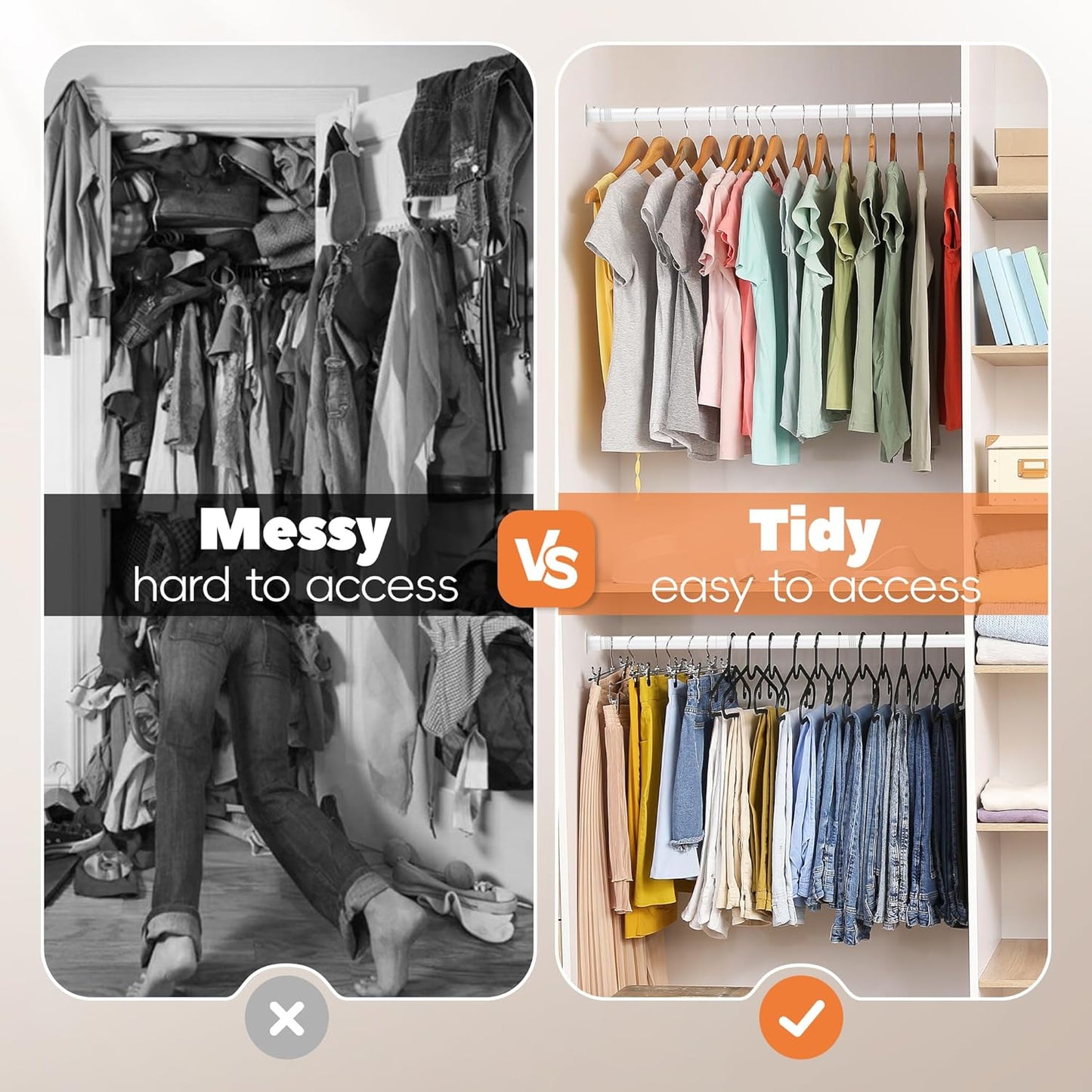Closet Rod 50-87 Inches, Adjustable Heavy Duty Metal White Closet Rods for Hanging Clothes 1.3 Inches Diameter for Wardrobes Laundry