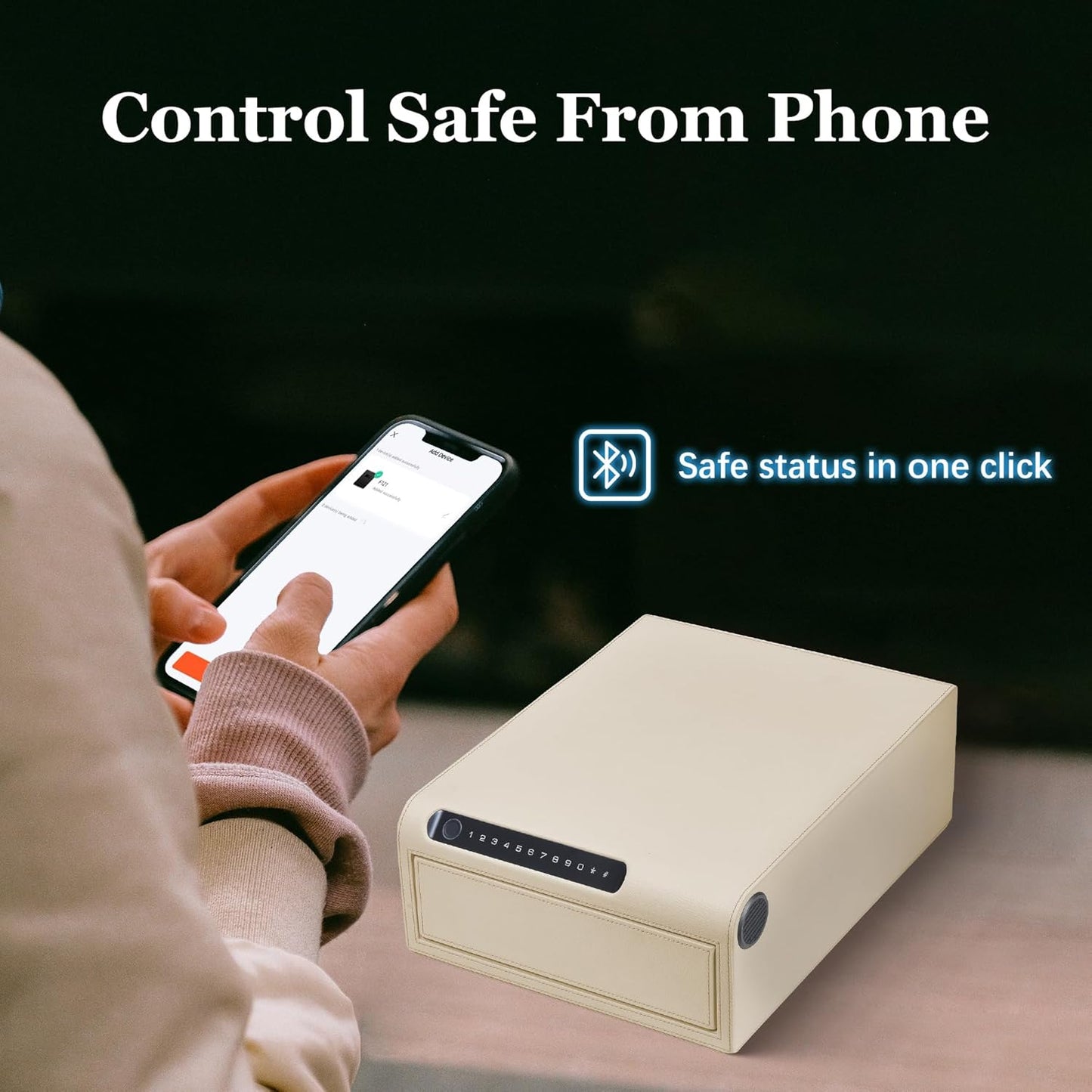 Jewelry Safe with Drawers，Biometric Fingerprint safe, Slide-Away Handgun Safe for Pistols, Leather Wrapped Jewelry Storage Safe, Digital Keypad & Quick-Access Drawer (White- 1 Drawer)