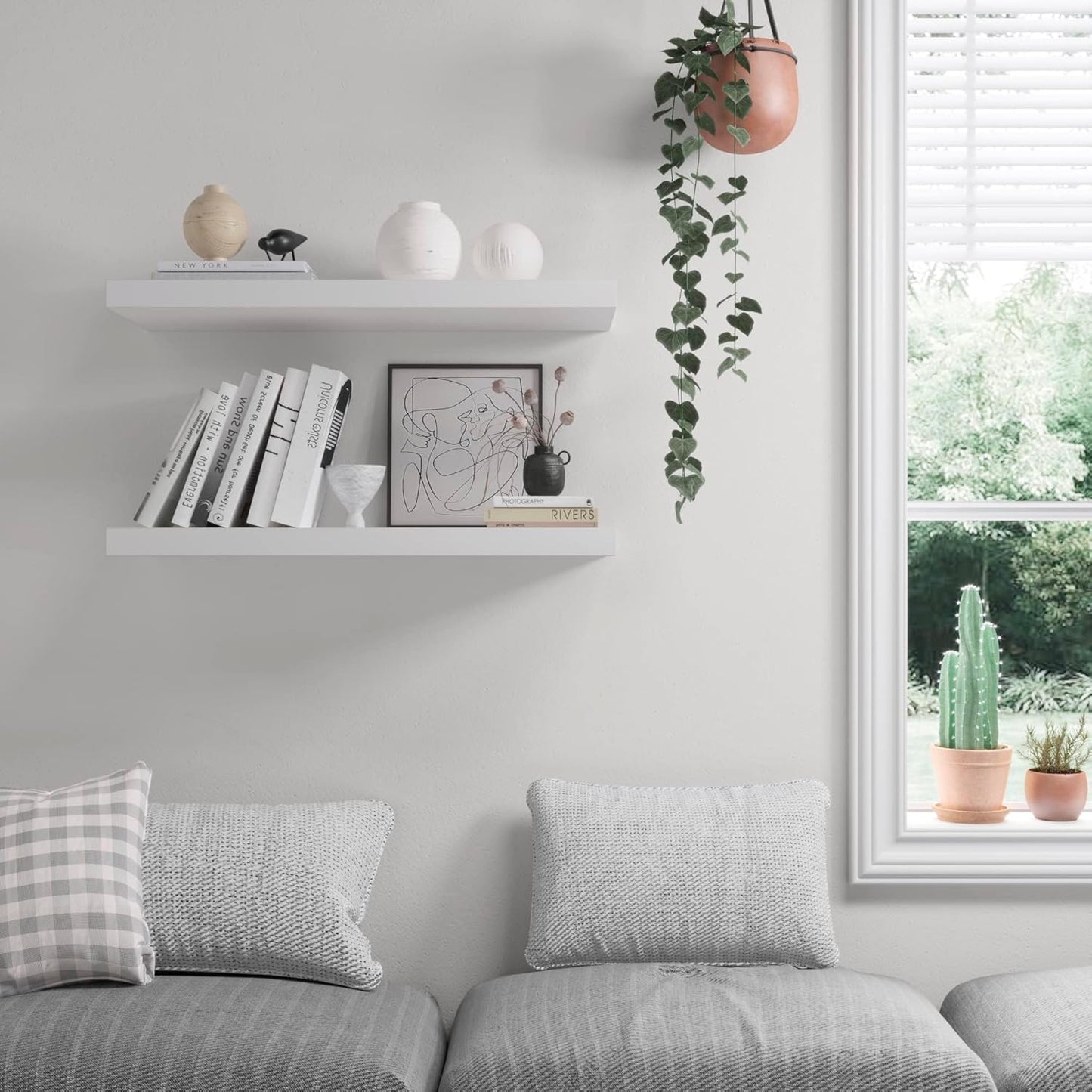 Floating Shelf, Set of 3 Wall Shelf, 24 in W x 12.75 in D x 2 in H Wooden Floating Wall Shelf with Invisible Brackets for Living Room/Bedroom/Bathroom/Kitchen Storage and Decor, White
