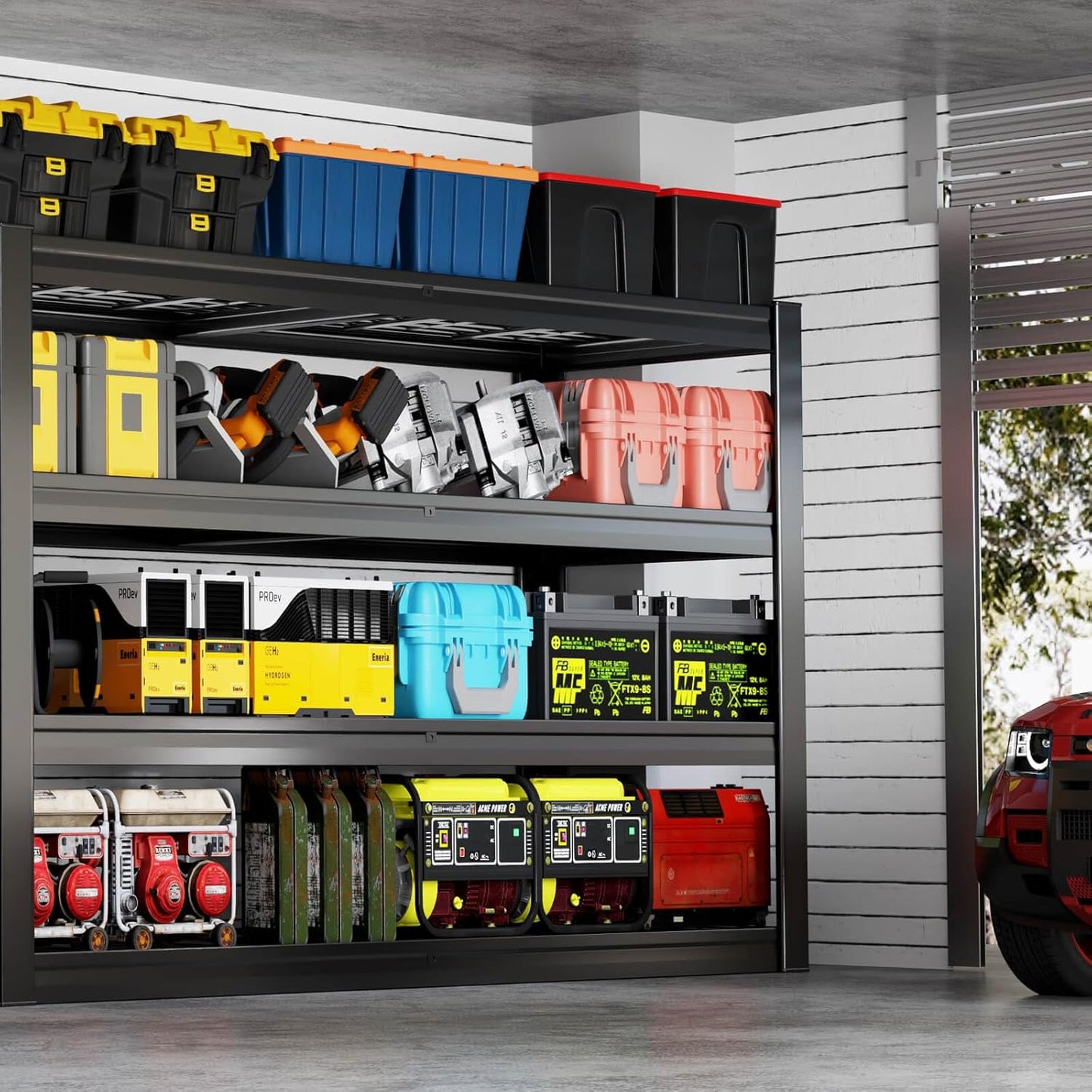 68" Wide Heavy Duty Garage Shelving Units, 4-Tier Deep Storage Shelves,Black Metal Garage Shelves,Steel Shelf,Large Storage Rack,Industrial Shelving for Shop, 68" W x 24" D x 68" H