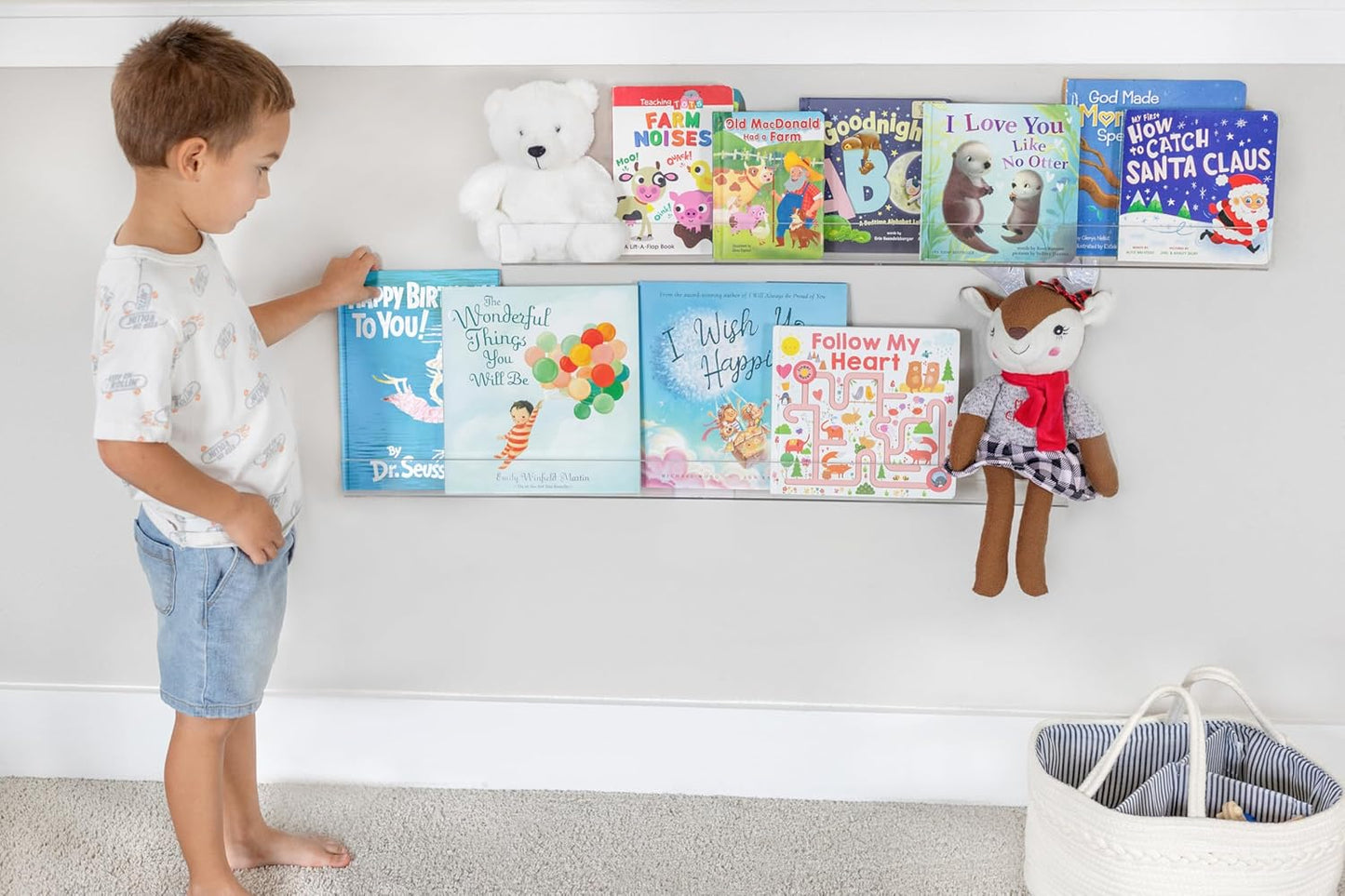 Rebecca Luxurious Acrylic Floating Shelves for Wall - 2 Pack of 36" x 2" x 4" - 5mm Thick Clear Book Shelf for Bathroom, Bedroom, Nursery, Kids Room with Easy Installation Hardware – Cute Bookshelf