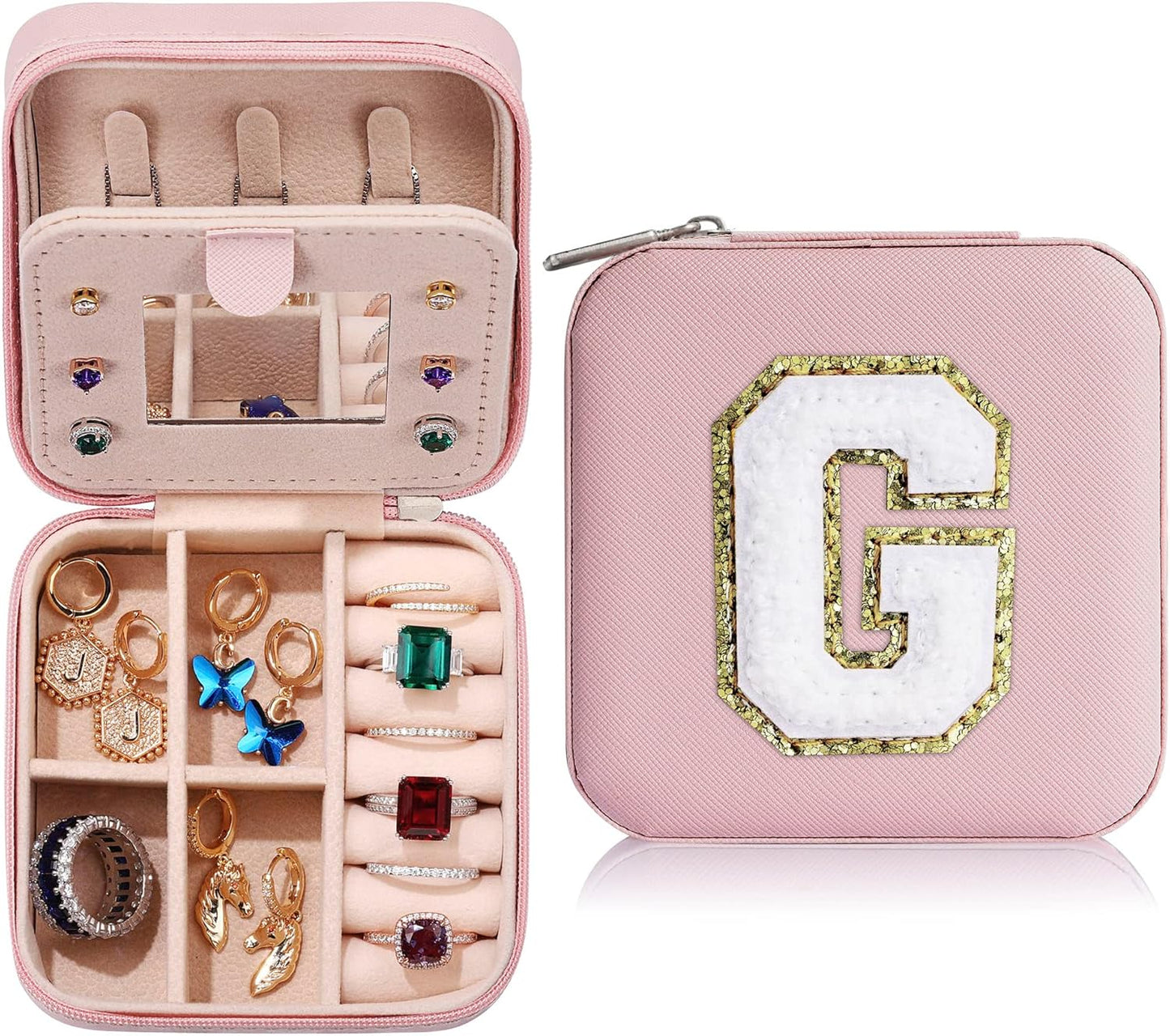 Parima Christmas Gifts for Girls - Jewelry Box for Girls Fashion, Travel Jewelry Case Jewelry Organizer Box for Teen Girls Gifts | Birthday Gifts Christmas Gifts - Letter G, Pink