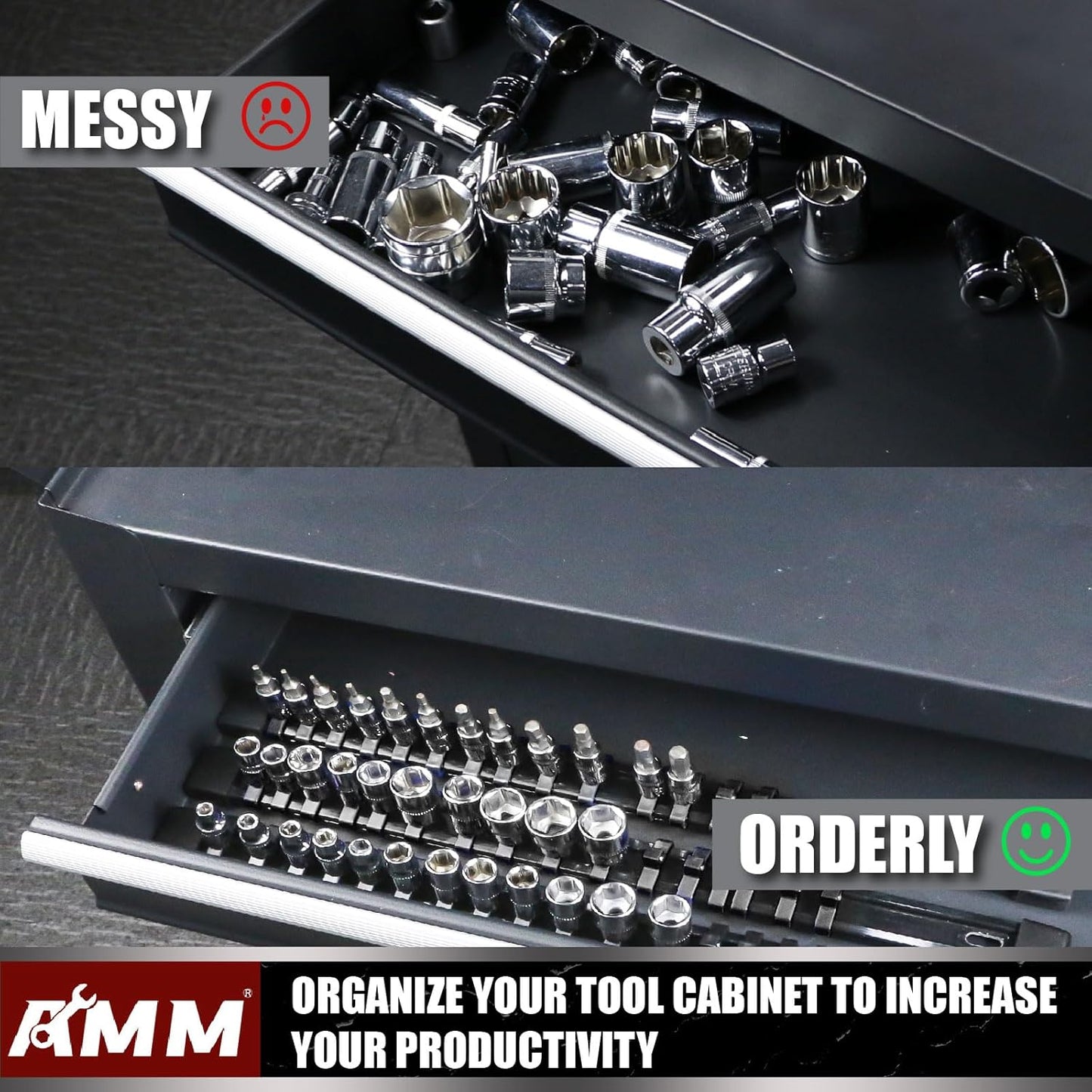 AMM 6-Piece Socket Organizer，1/4 inch Drive ABS Tools-Socket Holder，Heavy Duty Socket Racks，Premium Quality Socket Clip Rail Holder，The best tool trays in the garage