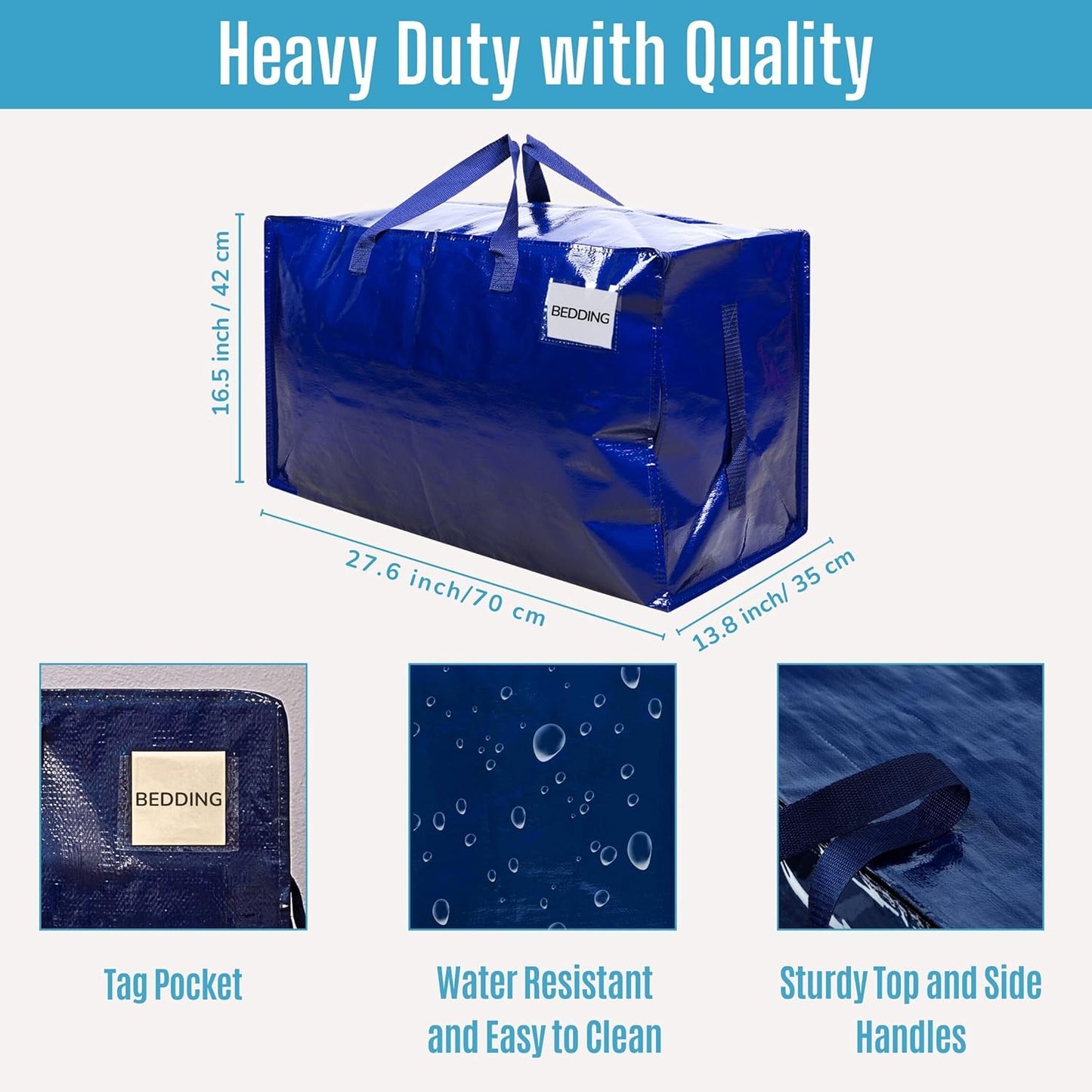VENO 6 Pack Moving Bags and Large Christmas Decoration Storage Bins with lids. Alternative to Moving Boxes, Packing Supplies for College. Heavy Duty Totes (Blue, 6 Pack)