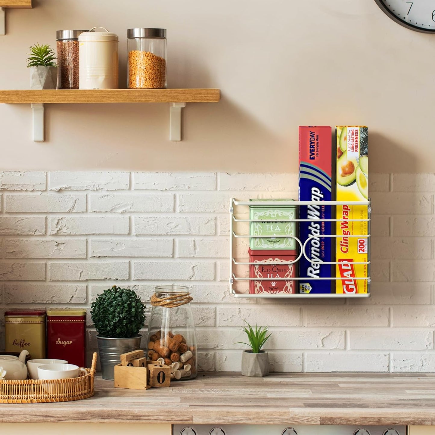 Deco Brothers Wall Mount Kitchen Wrap Organizer Rack, White