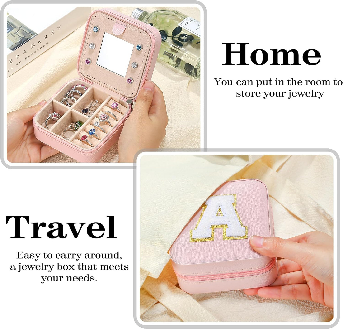 Parima Travel Jewelry Organizer for Women | Necklace, Earring, Ring Organizer | Women's Travel Gifts - Letter Q, Pink