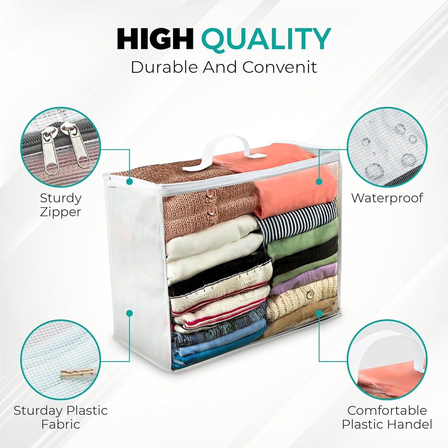 6 pack Clear Plastic Storage Bag with Zipper, Foldable Moving Bag for Comforters, Blankets, Bedding, Storage Containers, Breathable, Durable Clothes and Duvet Closet Organizers, 20x20x8