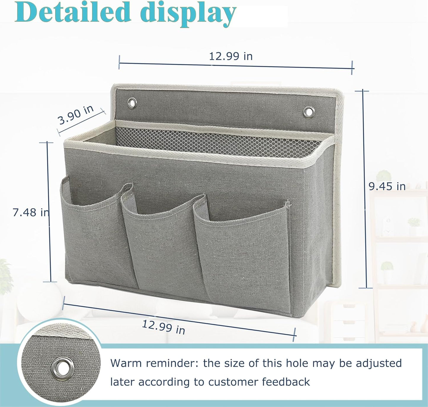 2-Pack Wall Hanging Organizer Bag/Hanging Baskets with Large Mesh Compartment & 3 Pockets，Over the Door Organizer Space Saving Storage for Bedroom,RV Camper, Closet (Gray -2 Pack)