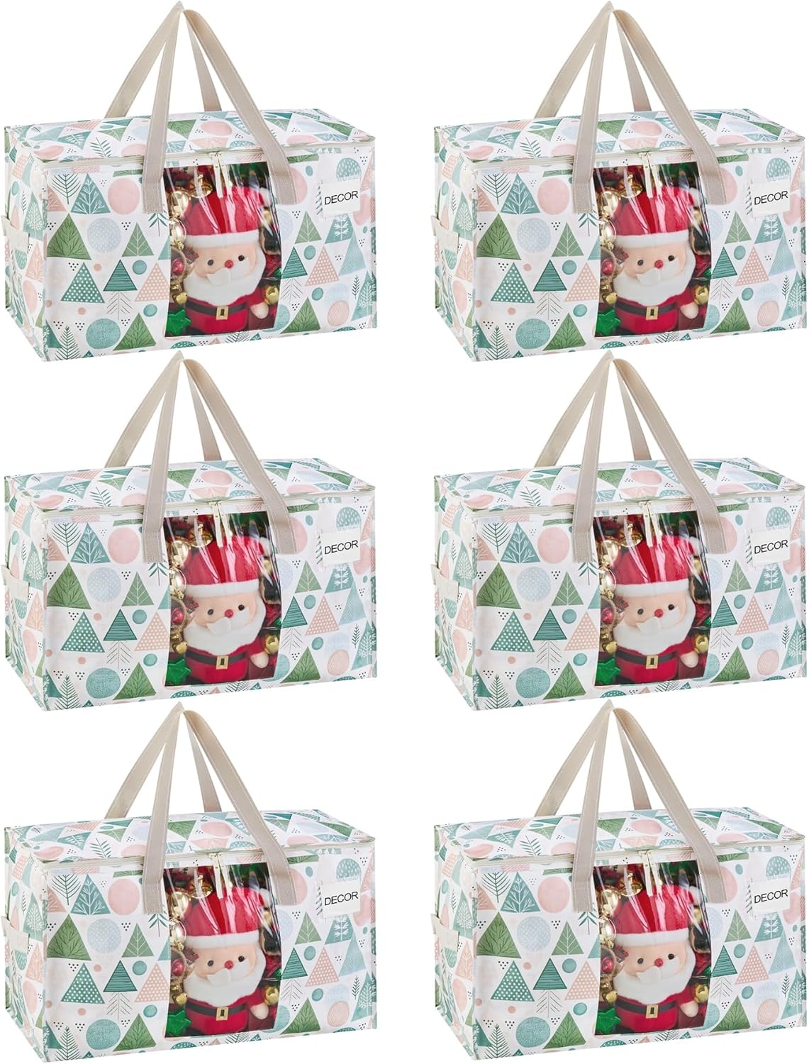 VENO 6 Pack Moving Bags, Large Christmas Storage Bins with lids, Packing Supplies for College, Alternative to Moving Boxes, Foldable, Heavy-Duty Tote, Christmas Pattern (Pastel Forest, 6 Pack)