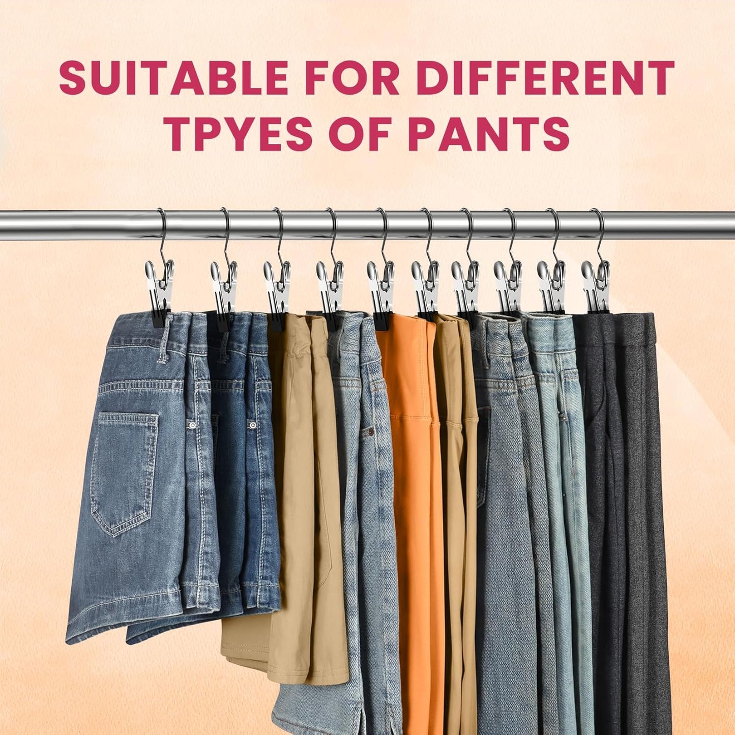 50 Pack Pants Hangers with Clip,Legging Organizer for Closet Hanging, Space Saving Yoga Pants Hangers Clip Hangers Closet Organization,Closet Organizers and Storage for Jeans,Shorts,Skirts,Hats