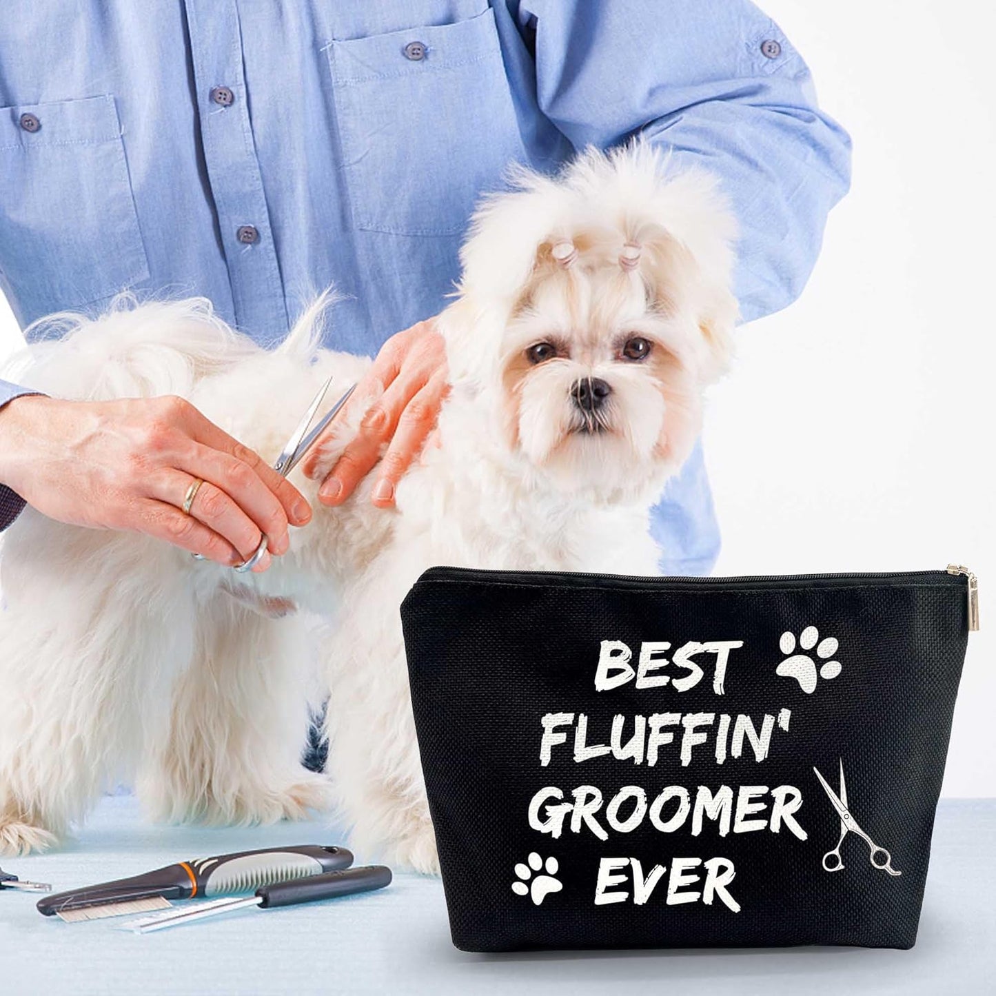 Dog Groomer Grooming Cosmetic Zipper Bag - Black Gift for Dog Lovers, Salon Gifts, Pet Groomer Tool Kit