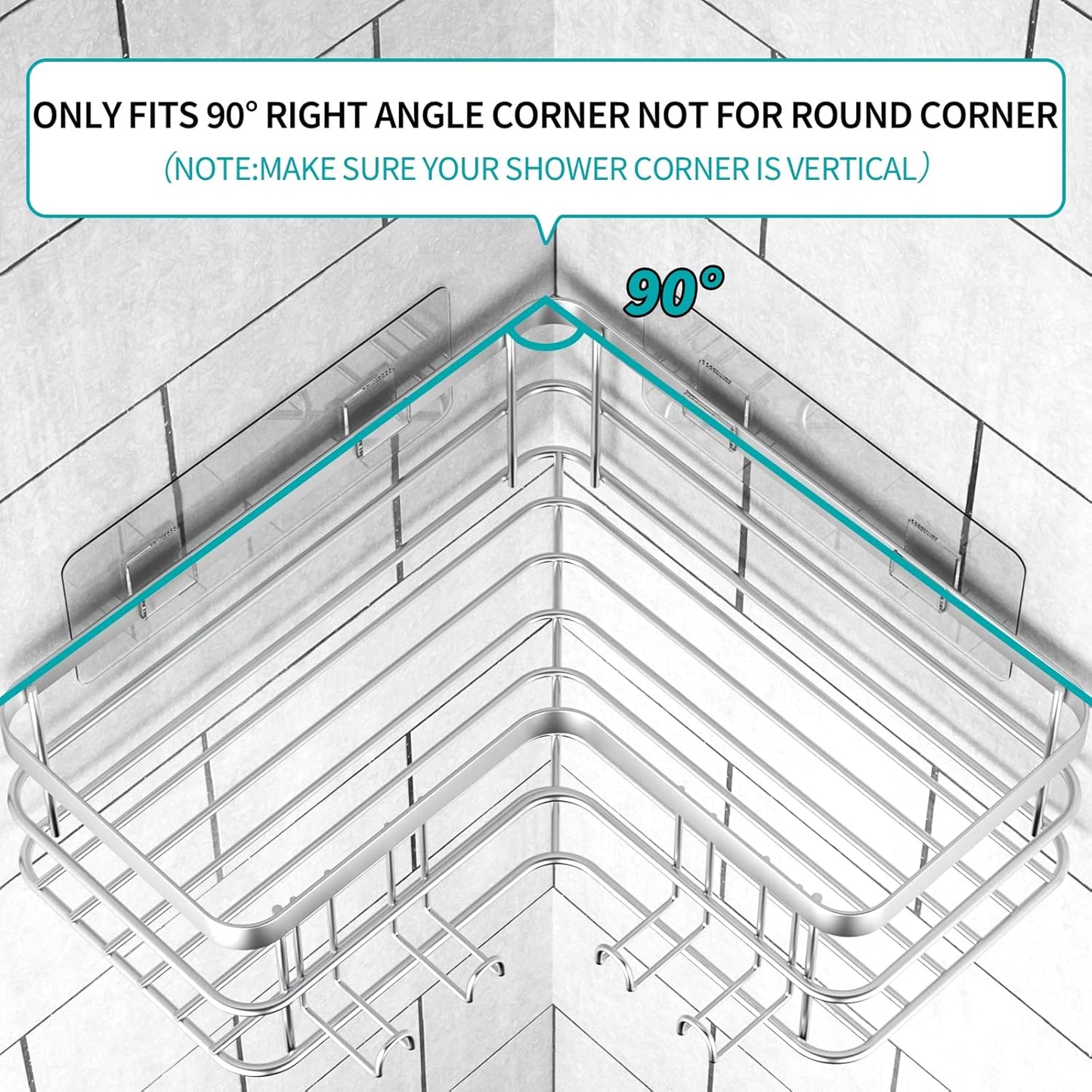 Yazoni Corner Shower Caddy, Adhesive Shower Shelves No Drilling [2-Pack], Rustproof Stainless Steel Bathroom Shower Organizer with 8 Hooks