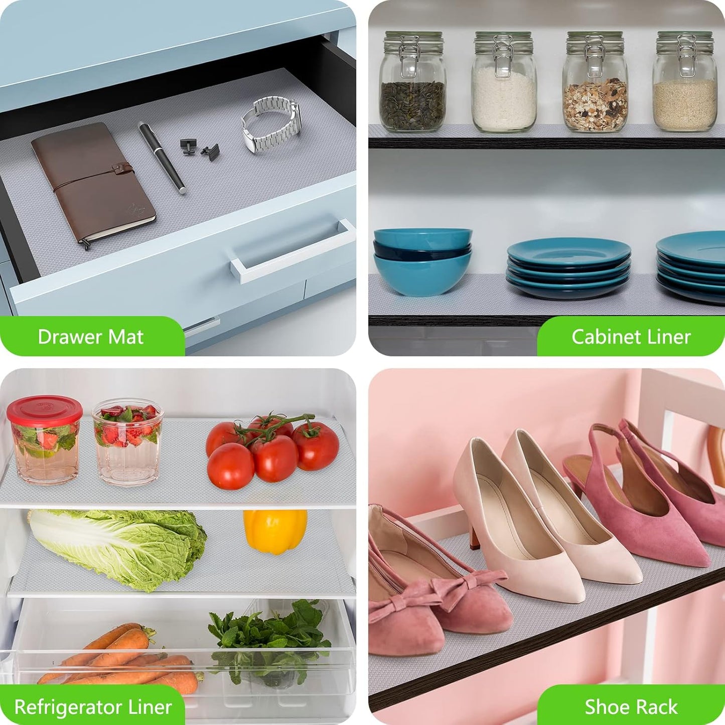 Shelf Liners for Kitchen Cabinets Refrigerator Liners Waterproof Kitchen Cupboard Liner Non-Slip Drawer Mats EVA Material Non Adhesive Fridge Mats for Shelves - Clear 23.6 x 393.7 Inches