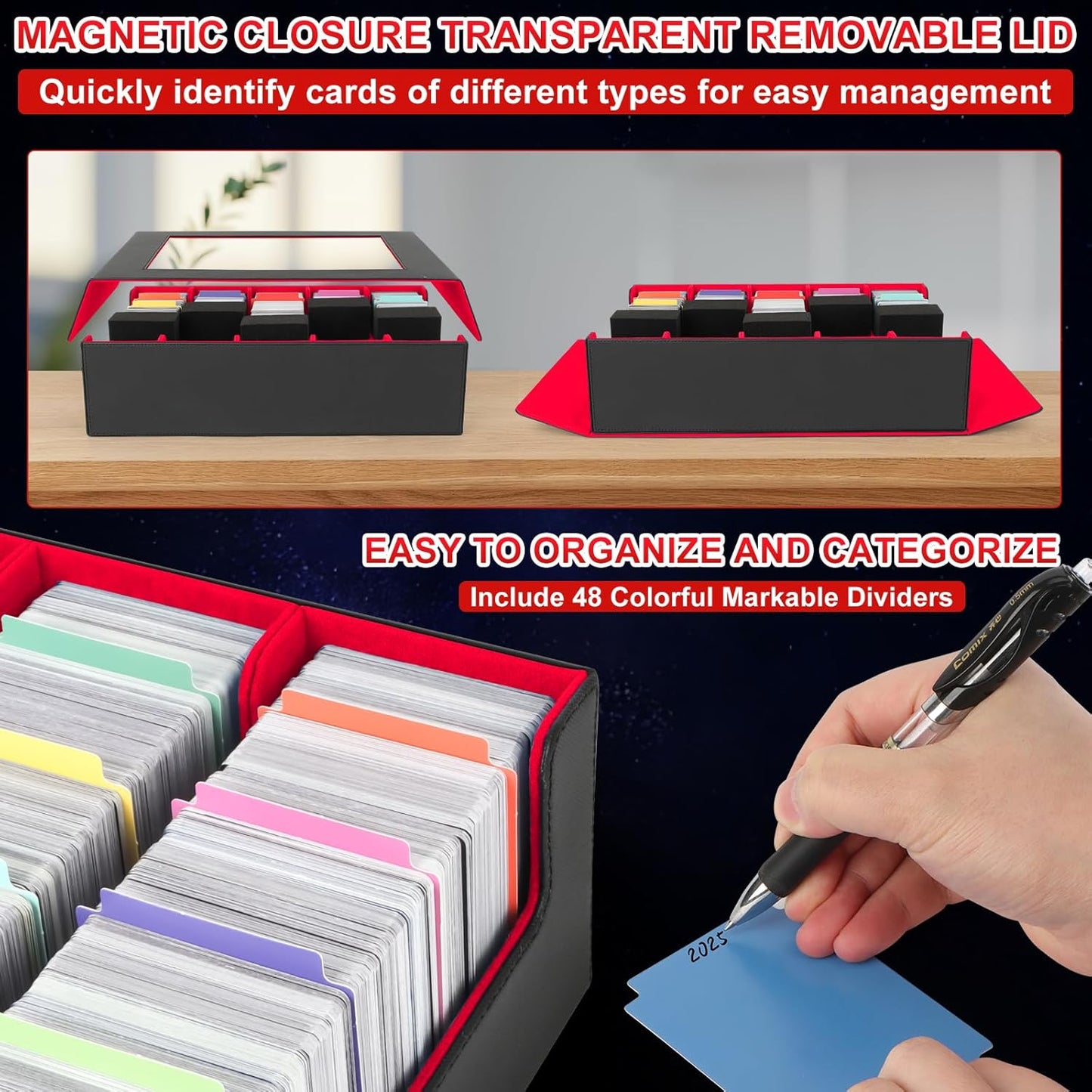 AOBOPLE Trading Card Storage Box,3900+ Card Box Storage with 48 Dividers and 5 Foam Supporters PU Leather Magnetic Card Box for MTG,TCG, Magic and Sport Cards,Great Gift for Card Collectors