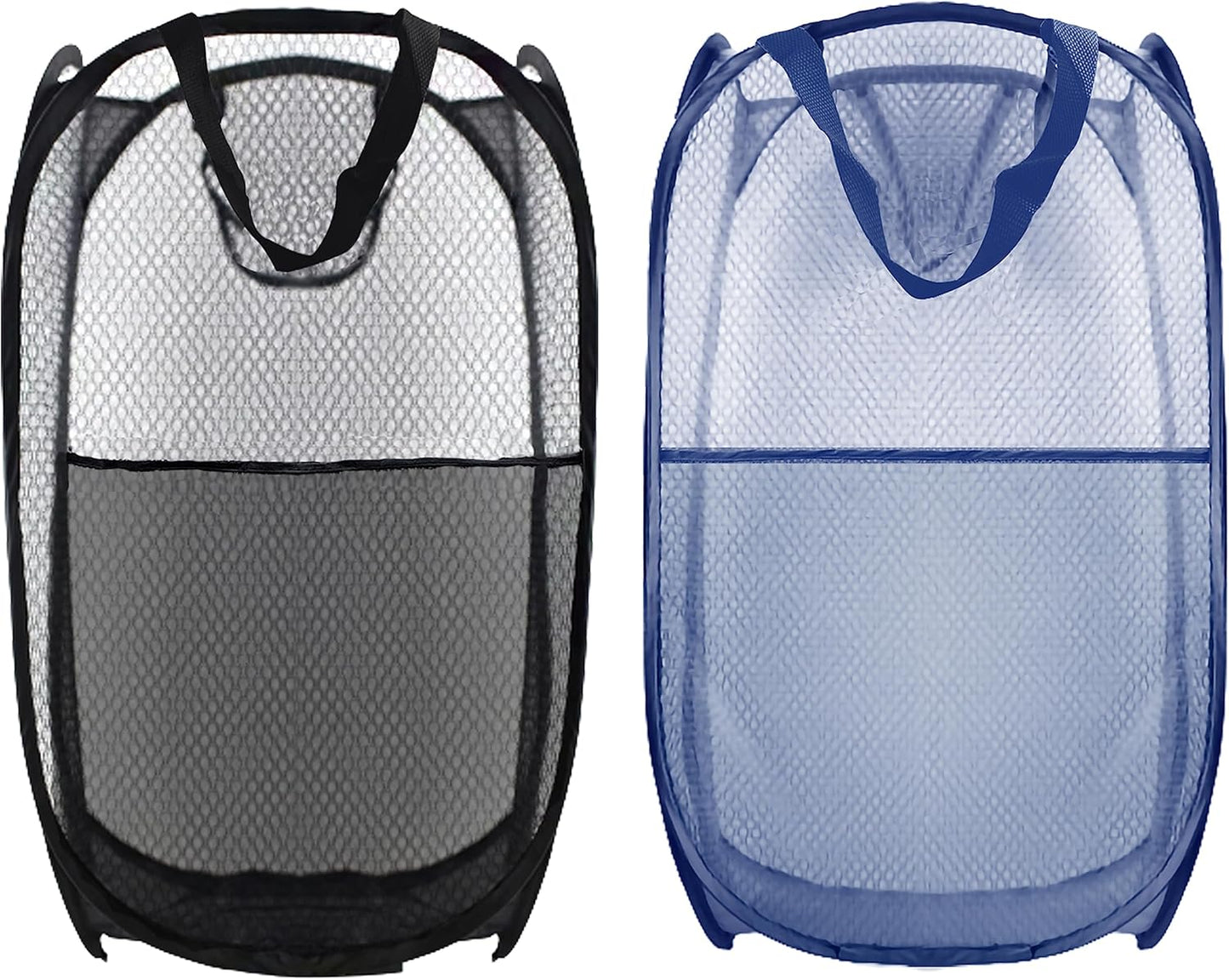 Collapsible Pop Up Laundry Hamper, Extra Large Mesh Foldable Laundry Basket Bag, 28" x 16" x 16", 2 Pack (Black + Blue)