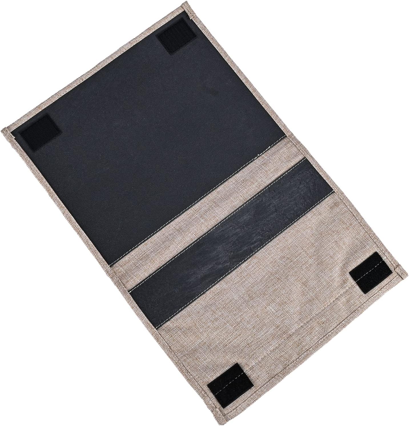 Linen 4 Pockets Bedside Caddy, Bedside Storage Organizer for Magazine, Remotes, Phone (Beige)