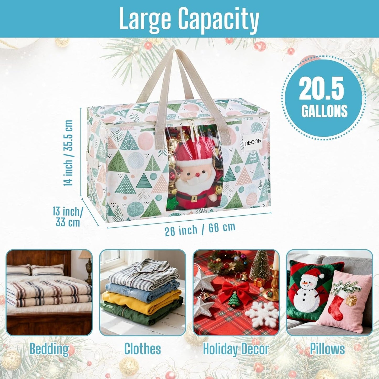 VENO 6 Pack Moving Bags, Large Christmas Storage Bins with lids, Packing Supplies for College, Alternative to Moving Boxes, Foldable, Heavy-Duty Tote, Christmas Pattern (Pastel Forest, 6 Pack)