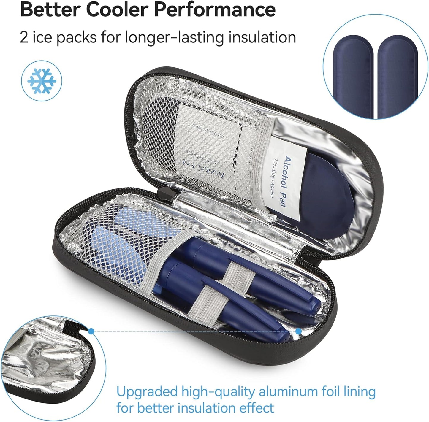 Insulin Travel Case Diabetic with 2 Reusable Ice Packs for Insulin Pen and Other Diabetic Supplies, Insulin Cooler Travel Case for The Daily Life and Trip, Black with Gray