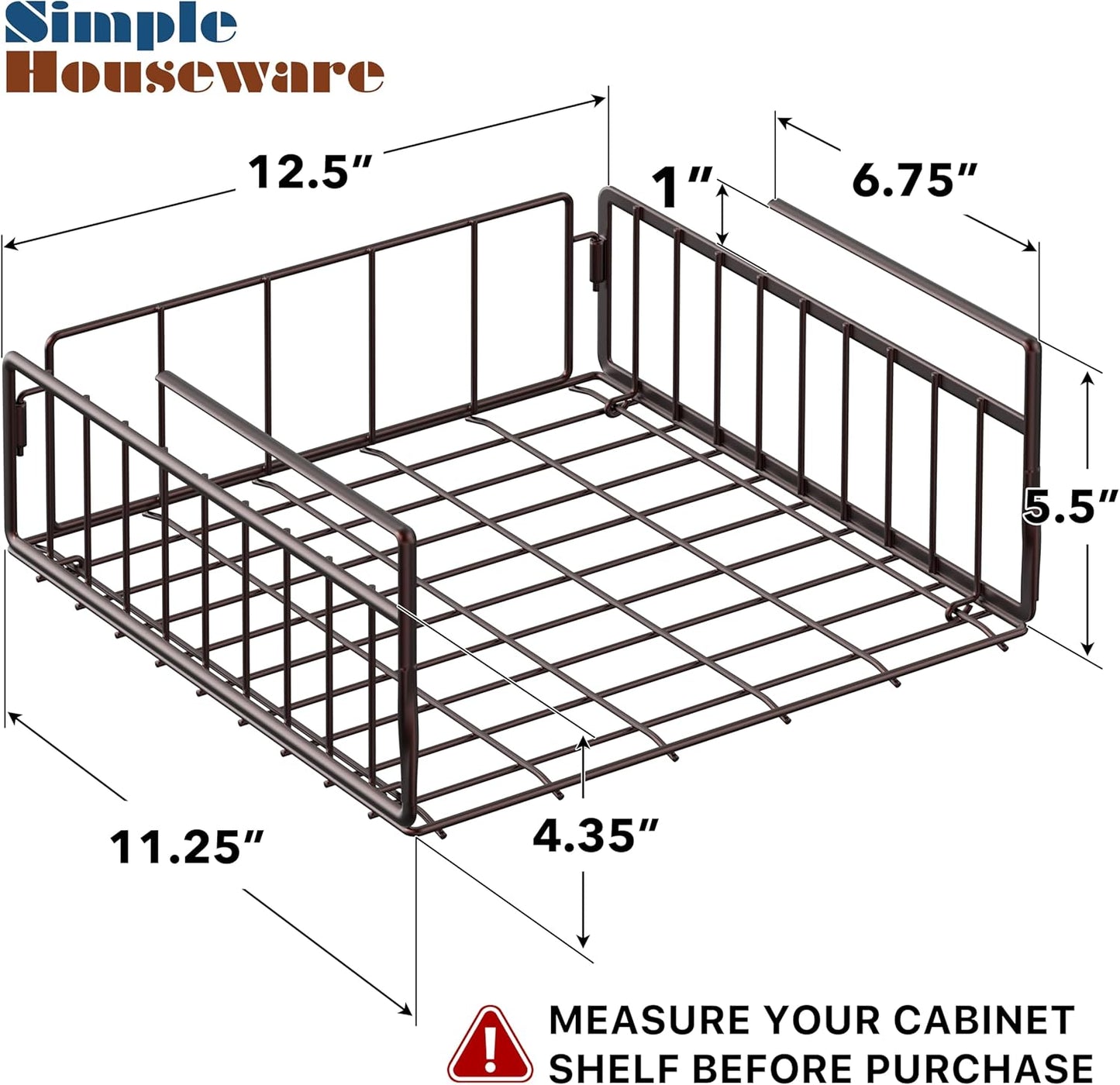 Simple Houseware Under Shelf Basket, Bronze - 2 Pack