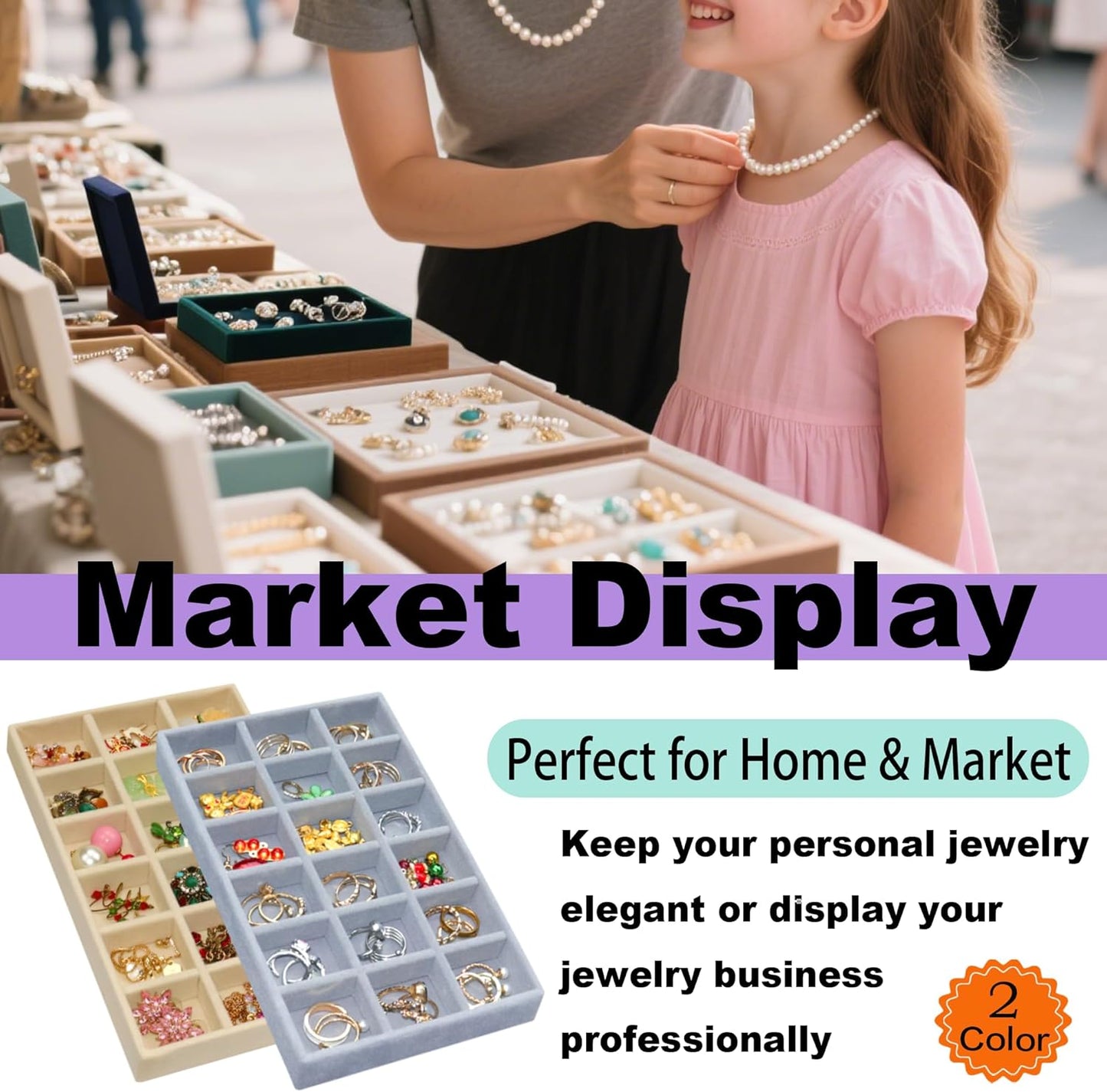 8 Pack Stackable Jewelry Organizer Tray Earring Holder Organizer Case Velvet Jewelrry Storage Drawer Insert Earring Stacking Trays for Dresser 144 Grids (4 Pack Beige,4 Pack Grey)