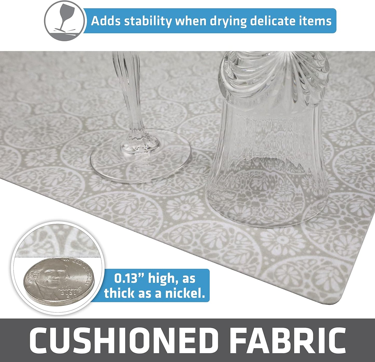 Drymate Premium Luxury Shelf & Drawer Liner, Thick Cushioned Fabric, Non-Adhesive, Absorbent, Waterproof, Slip-Resistant, Liners for Kitchen Cabinets, Cupboards (USA Made)(12”x59”)(2-Pack)(Tan)
