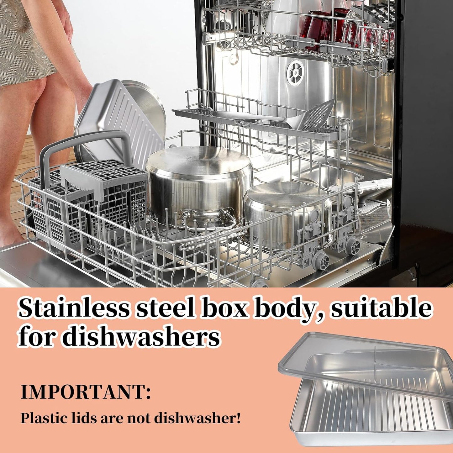 10 Pack Bacon Cheese Meat Storage Container Stainless Steel Airtight Storage Container Kitchen Food Storage Containers Fruit Tray with Lids Stackable Fridge Organizer Bins for Fruit Vegetable Food
