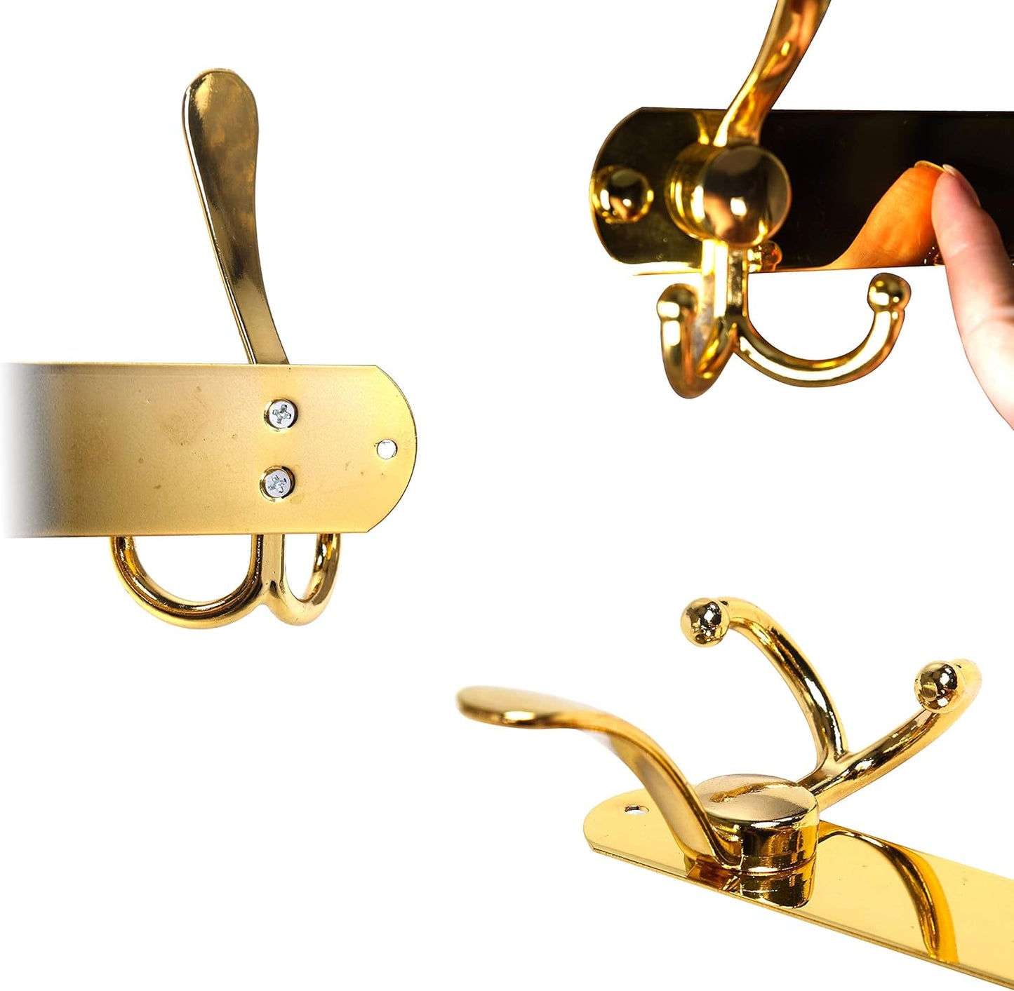Dseap Coat Rack Wall Mounted - 5 Tri Hooks, Heavy Duty, Stainless Steel, Metal Coat Hook Rail for Coat Hat Towel Purse Robes Mudroom Bathroom Entryway (Gold, 2 Packs)
