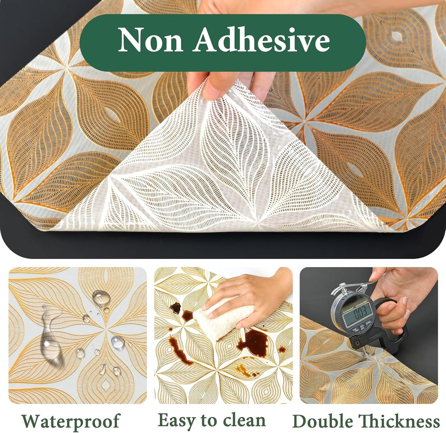 3D Drawer and Shelf Liner for Kitchen Cabinet: 17 in X 20 Ft Waterproof Shelf Paper Non Adhesive Refrigerator Liners Golden Leaf Easy Liners for Bathroom with Knife Tape Measure