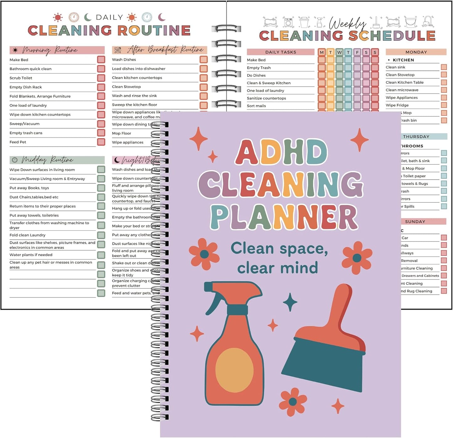 ADHD Cleaning Planner | Home Cleaning Schedule for Adults | Daily, Weekly, Monthly, Yearly Cleaning Checklist | Declutter, Organizing, Family | ADHD Cleaning and Organizing Planner for Women