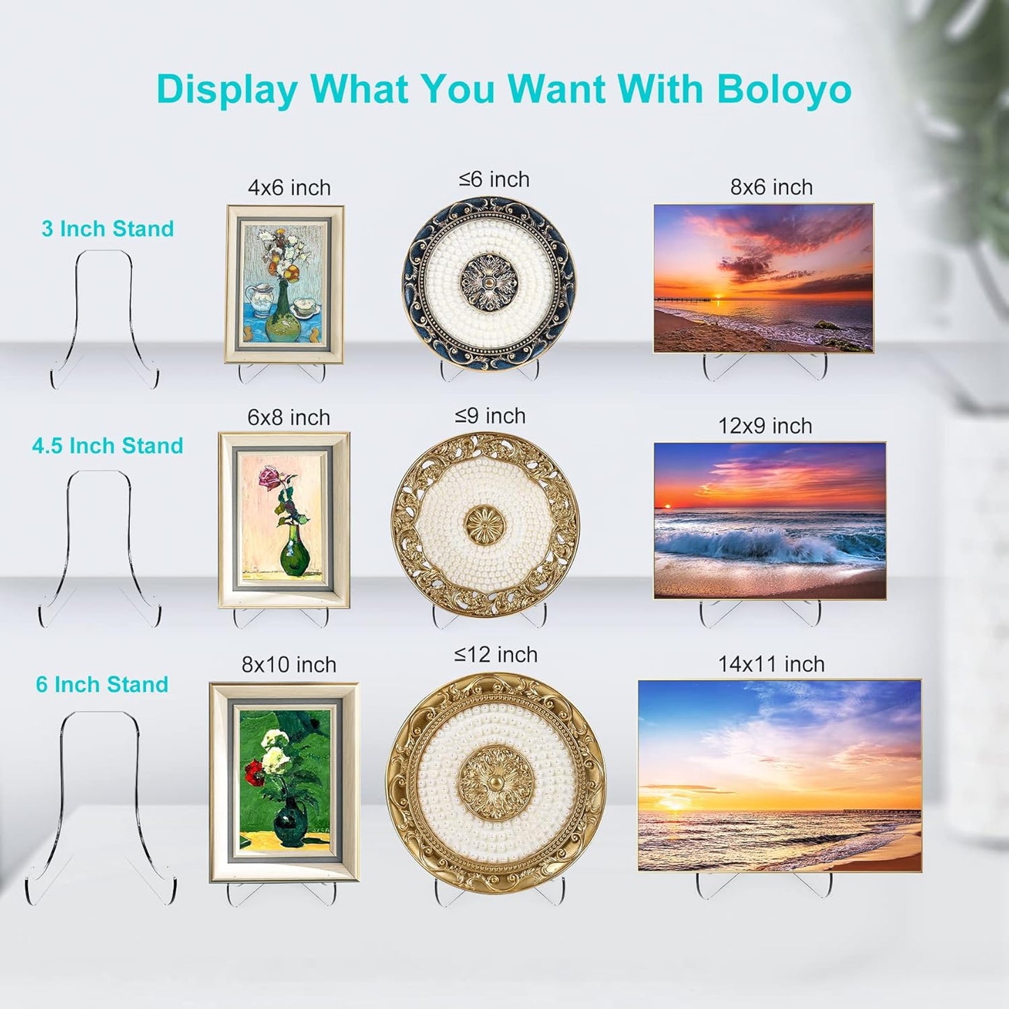 Boloyo Flat Back Acrylic Plate Display Stand , 3 Inch 2PC Clear Acrylic Display Holder Easel Base for Home Office Kitchen School Art Display