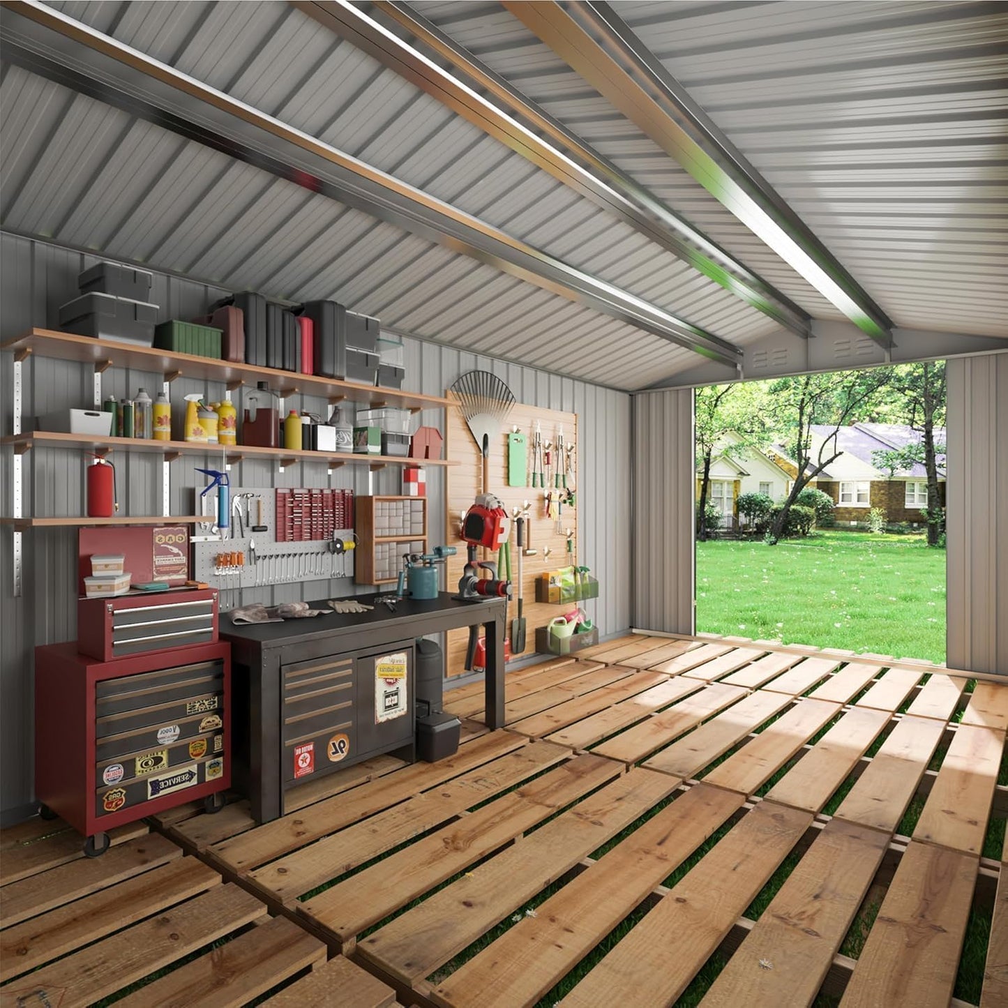 12x18 FT Outdoor Storage Shed, Garden Shed with Updated Frame Structure and Lockable Doors, Metal Tool Sheds for Backyard Garden Patio Lawn,Black