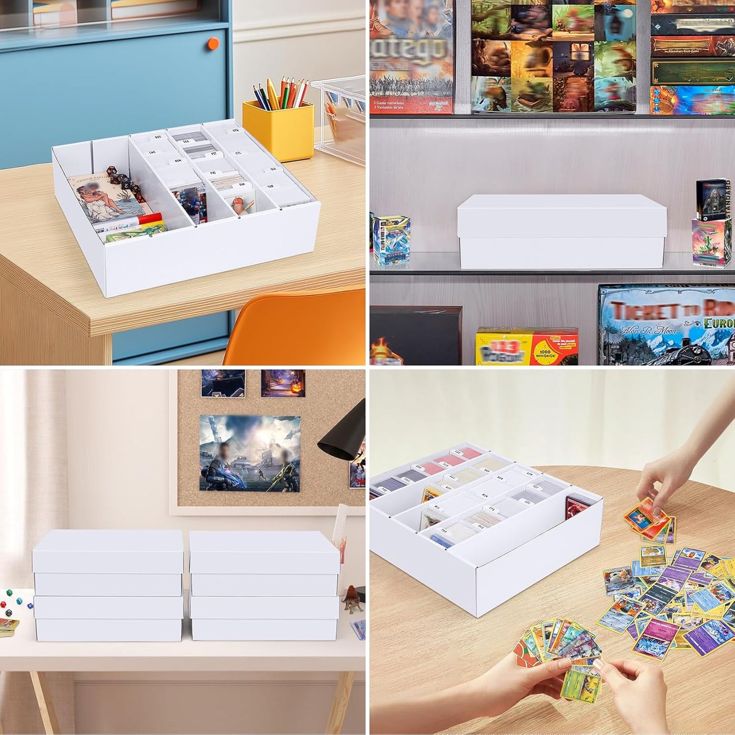 5 Row Trading Card Storage Box, 4 Pack Cardboard Storage Box with Divider for Mtg, Tcg, Sports Cards