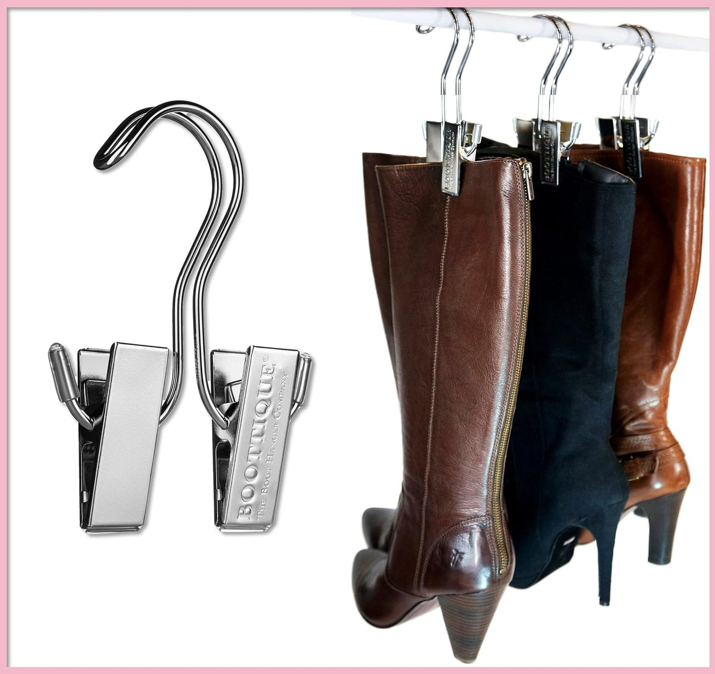 Boottique Boot Organizer: The Boot Rack Fits in Most Closets- Hangs, Holds, Shapes, & Protects Every Size and Style of Boots (6 Boot Hangers) (3 Silver Hangers Add-on)