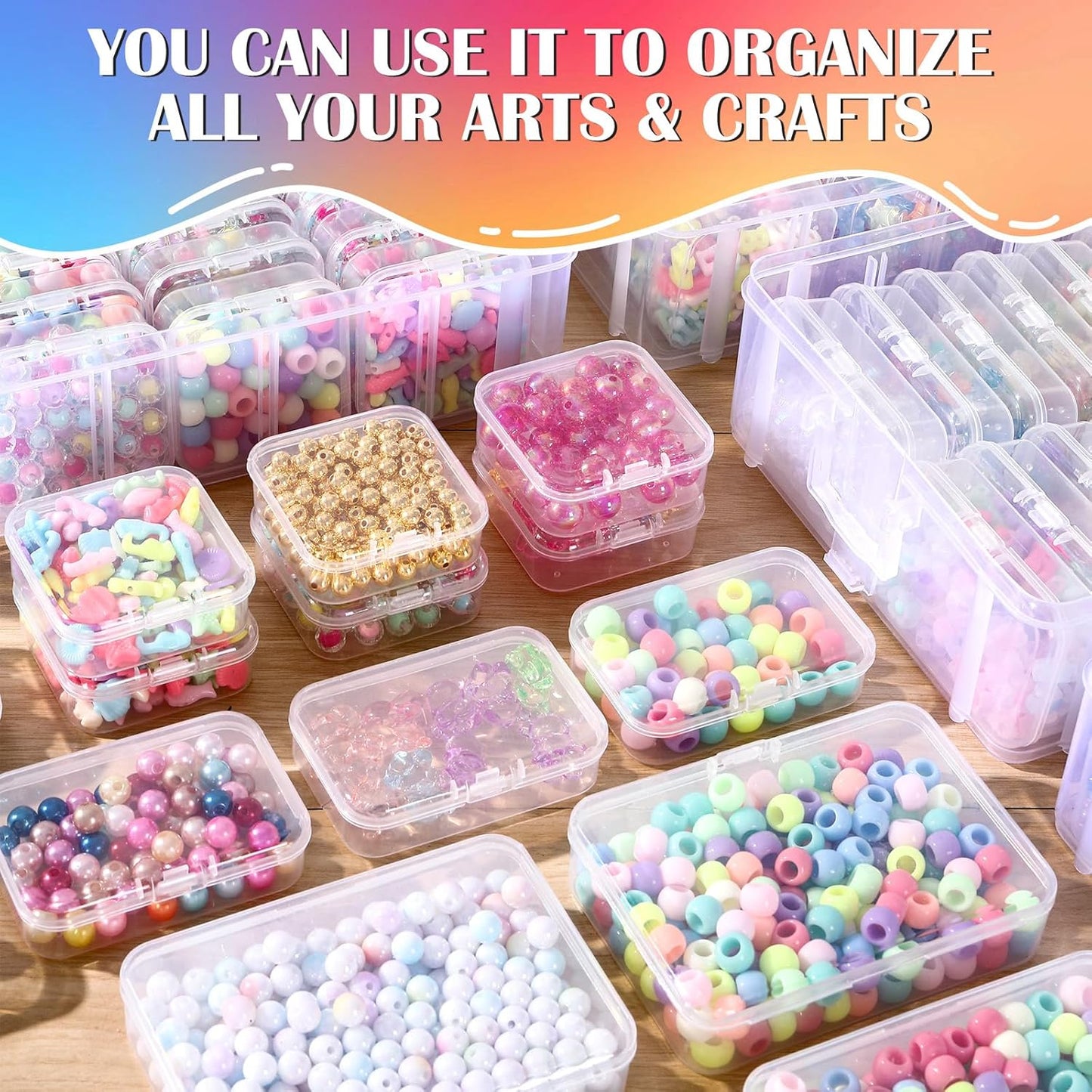 VTG Bead Organizer Box, 84 Pcs Small Plastic Containers with Lids, 4-Tier Stackable Storage Box, Clear Organizers for Jewelry Toys Craft Storage