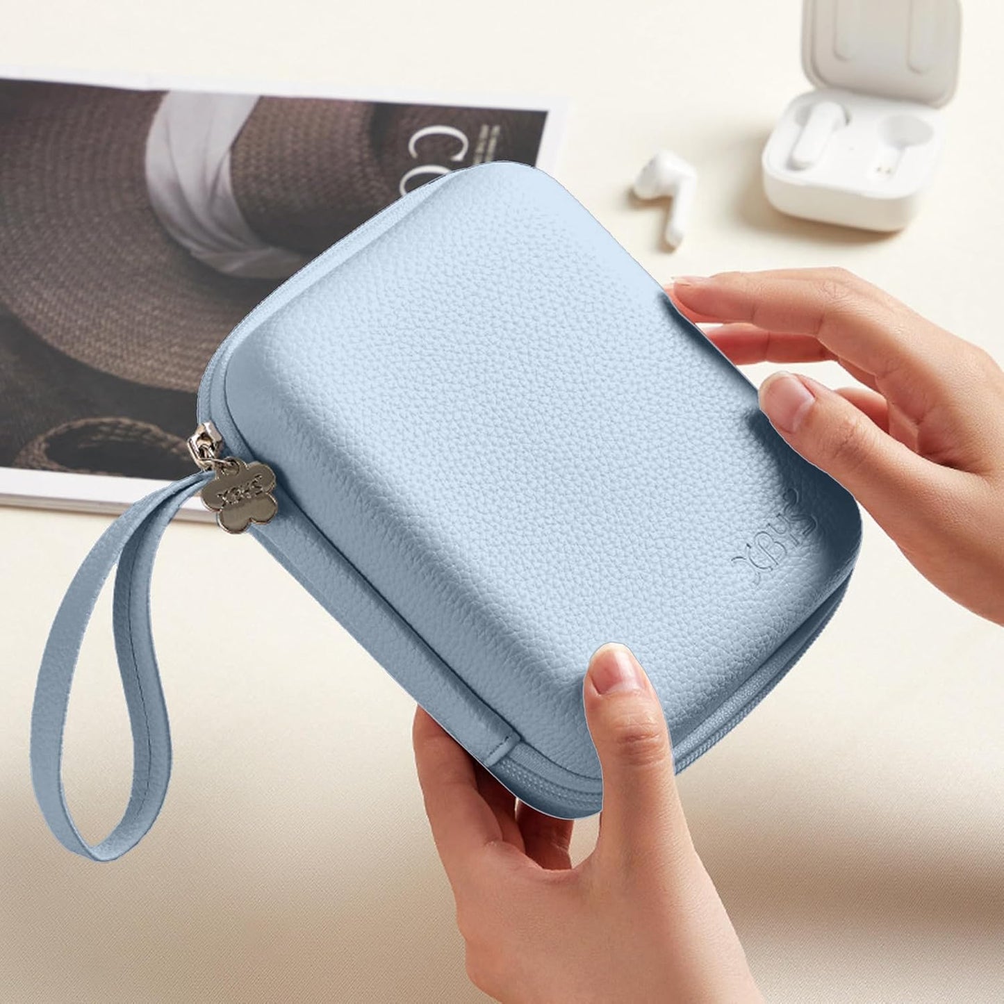 Charger Case for Macbook, Portable Tech Electronic Organizer Bag,Travel Storage Pouch for Laptop Accessories, MacBook Power Adapter, Charging Cords, USB Drives, Power Bank (Blue, L)