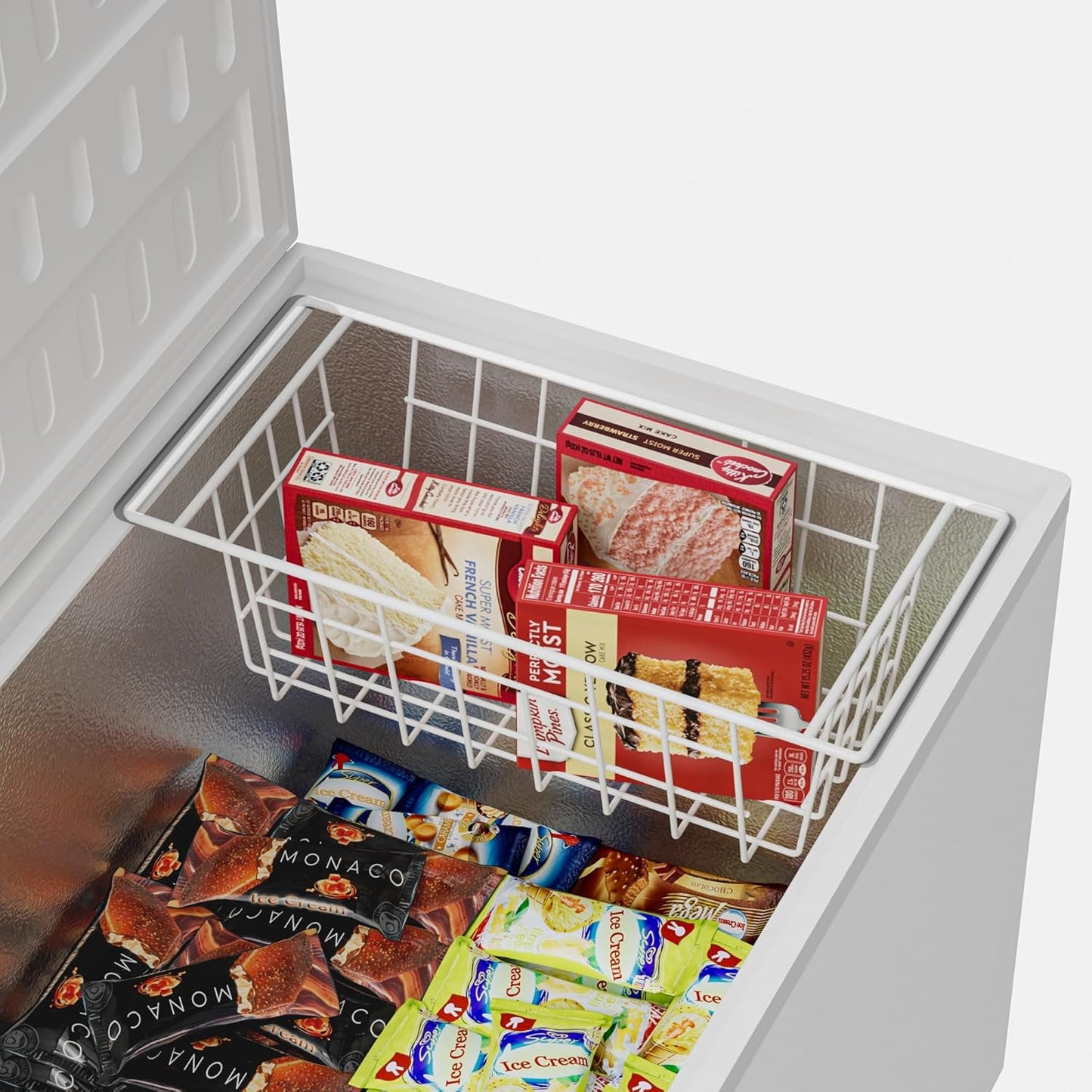Chest Freezer Organizer Bins, Deep Freezer Basket Storage Rack Bins Wire Metal Baskets with Hanging Handles 17.5" 2Packs