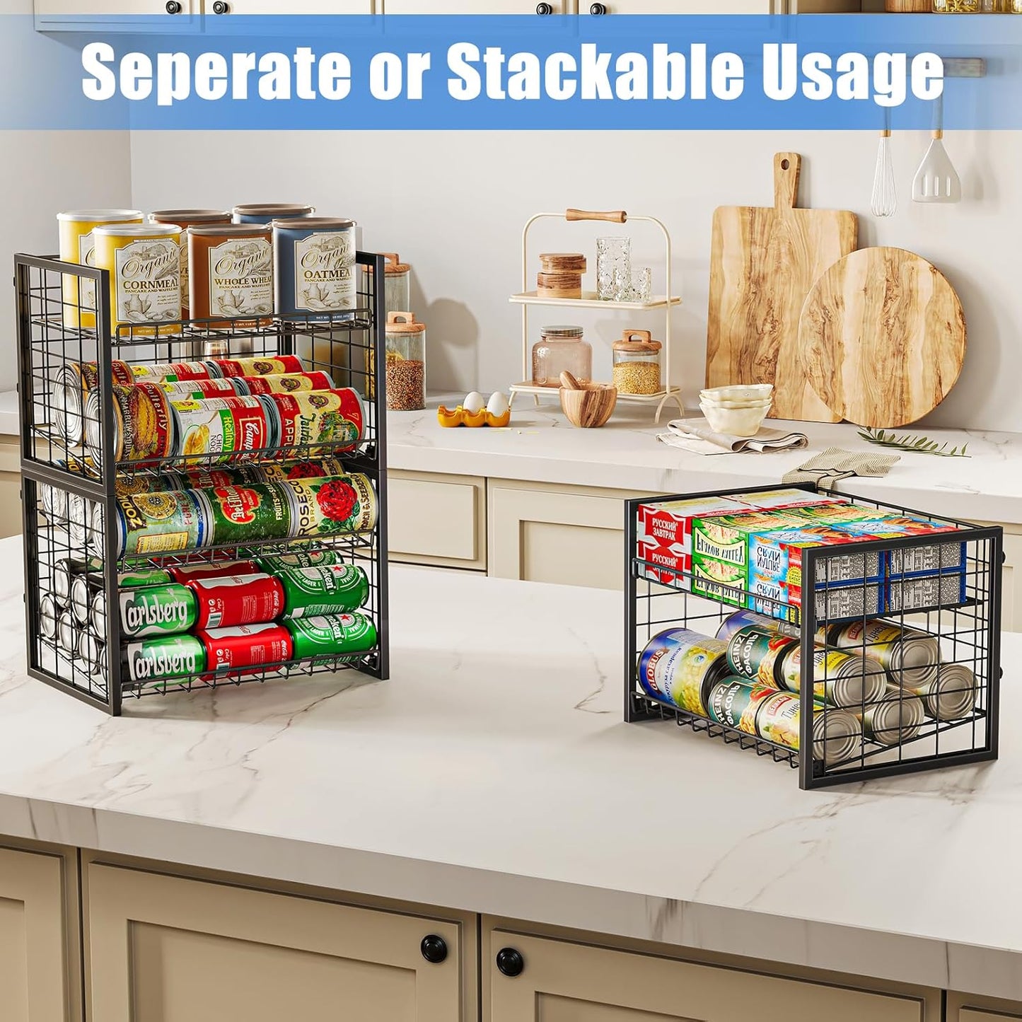 X-cosrack 2-Tier Stackable Can Organizer for Pantry, 3 Packs Adjustable Pantry Organizer Storage for Canned Food Goods Soda, Sturdy Canning Rack Can Dispener Storage Holder for Pantry Kitchen, Black