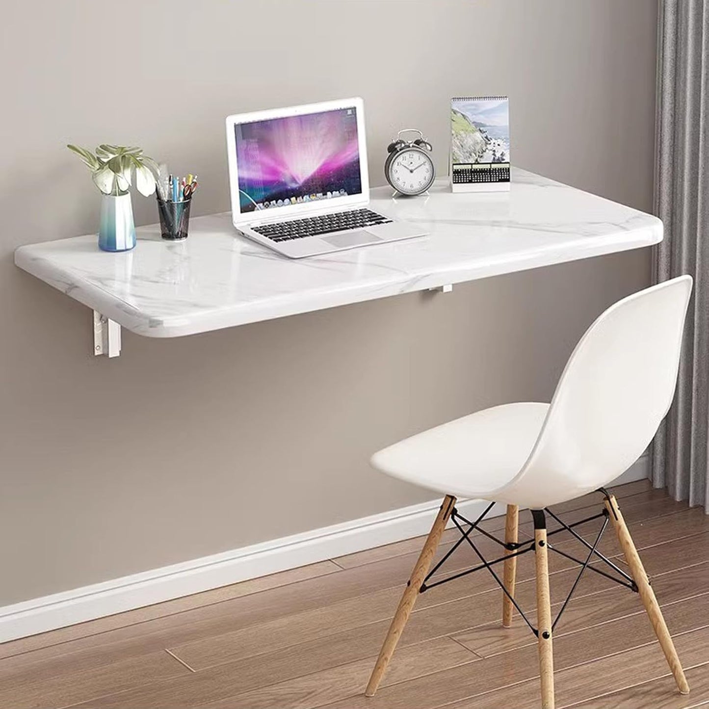 Wall Mounted Table Fold Down for Laundry Room, Floating Desk for Wall Small Spaces, Folding Wall Table for Home Office Study Work Bench, Laundry Room, Kitchen Dining (White 35.4×19.7inch