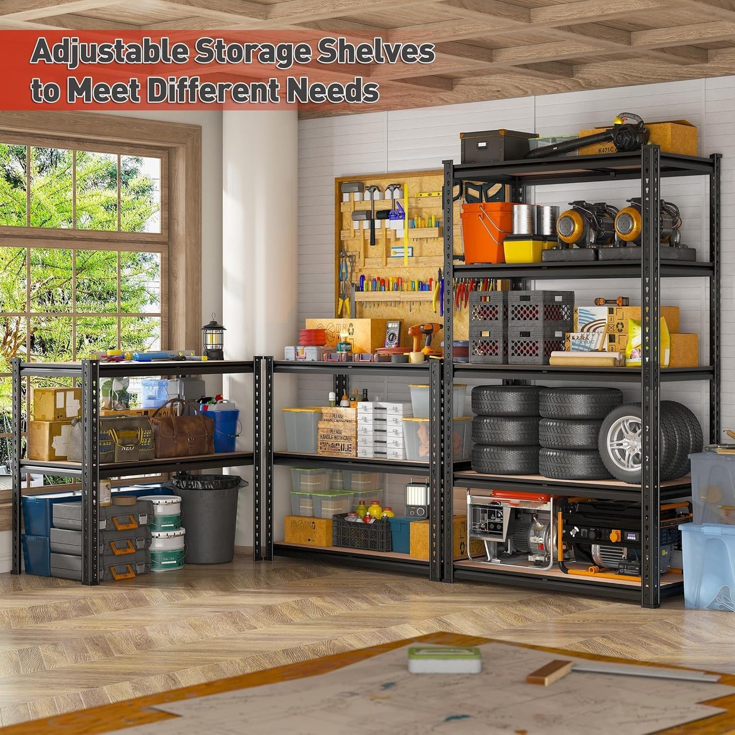 Garage Storage Shelves,5 Tier Shelving Unit, 40 inch Wide, 18” Deep, 78” Tall Organizer Metal Shelf for Basement/Laundry/Pantry Heavy Duty, Adjustable,Easy to Install (5Tier-45.3"WX17.7"DX63"H)
