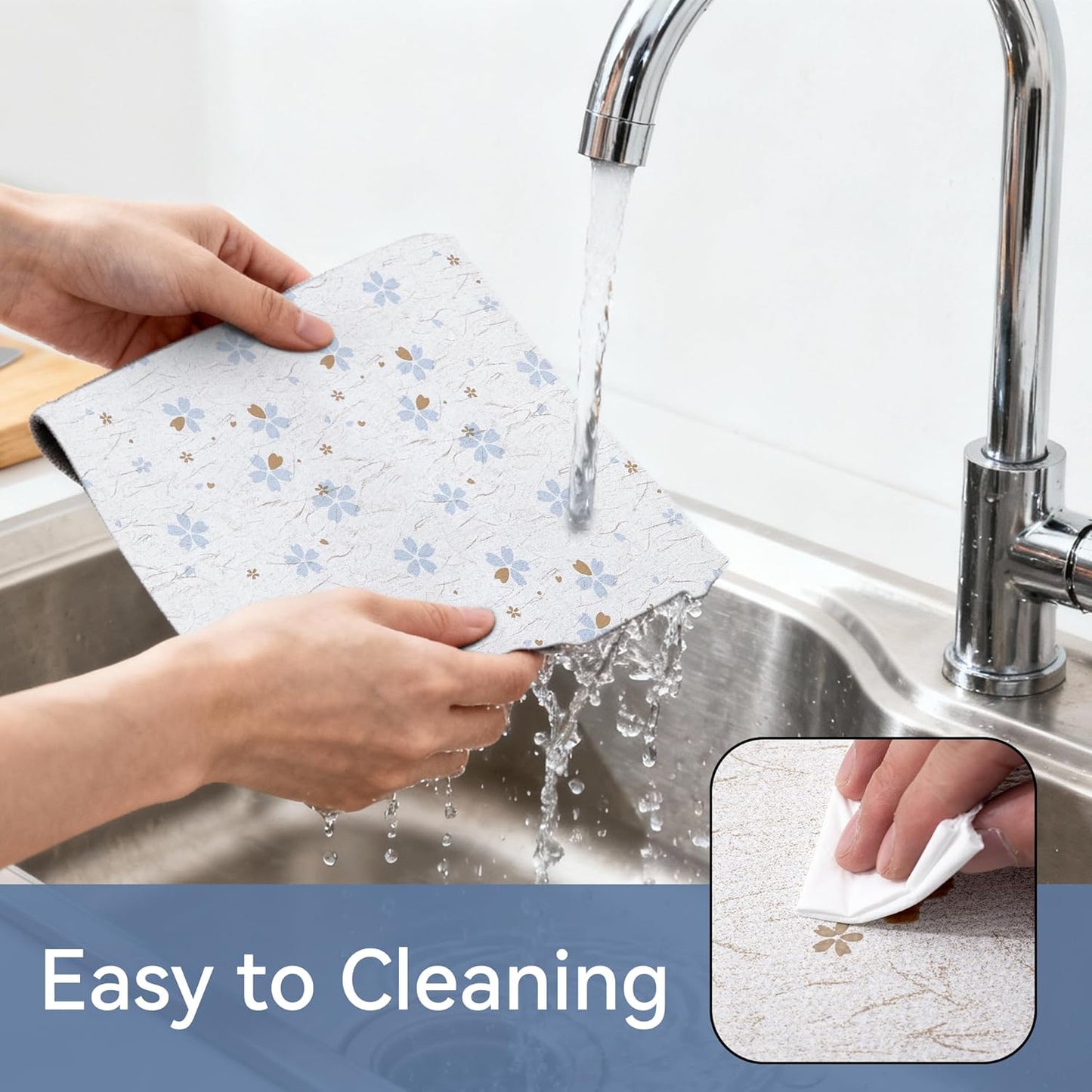 FIFTY FEET 12"x120" Non-Adhesive Shelf Liner for Kitchen Cabinets and Drawers, Washable Non-Slip PVC Cabinet Liner (White Floral)(1 Roll)